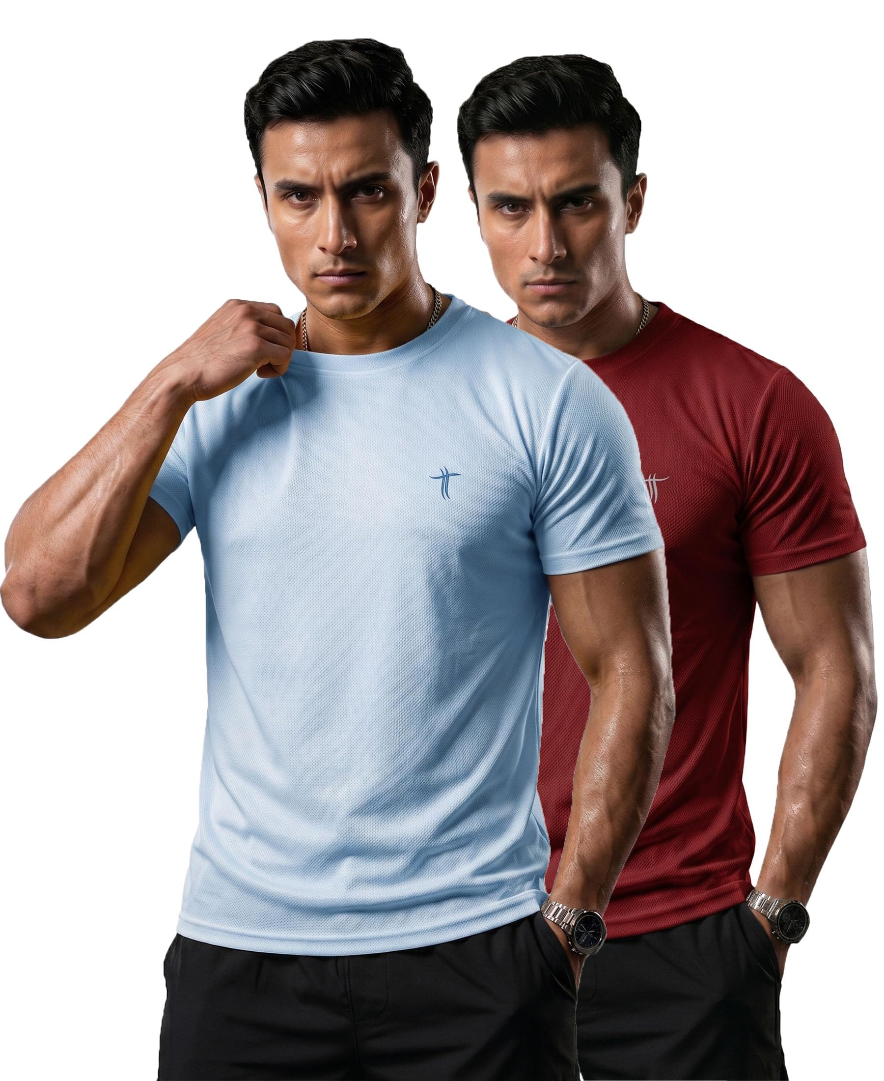 t t T.T. Men Dri-Fit Polyester Dot- Knit Fabric| Round Neck | Half Sleeve | Sweat-Wicking Gym & Active Wear Tees Pack of 2-picture-32