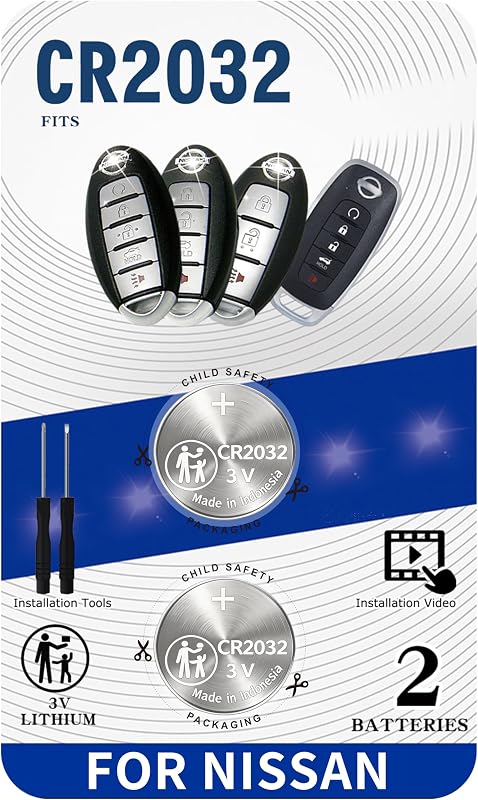 Bateria CR2032 para Chave Presencial Nissan uuam com Ferramentas – Kit com 2 Baterias