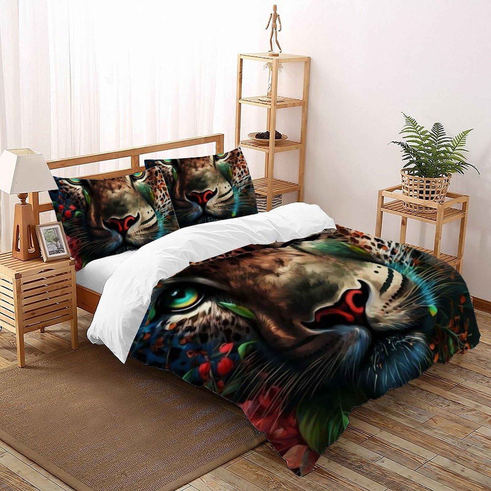 Housse de couette léopard 220x240 animaux imprimé 3d en microfibre grand lit king taies d'oreiller