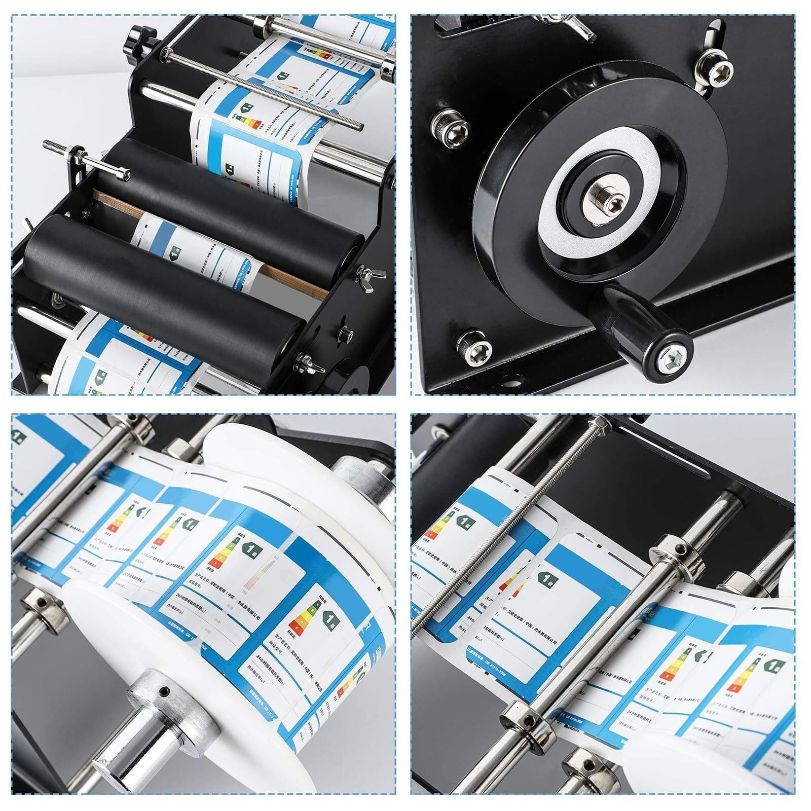 Etichettatrice manuale per bottiglie rotonde - Applicatore semiautomatico regolabile, velocità 30 etichette/min, compatibile con etichette larghe 10-110 mm e lunghe 10-300 mm