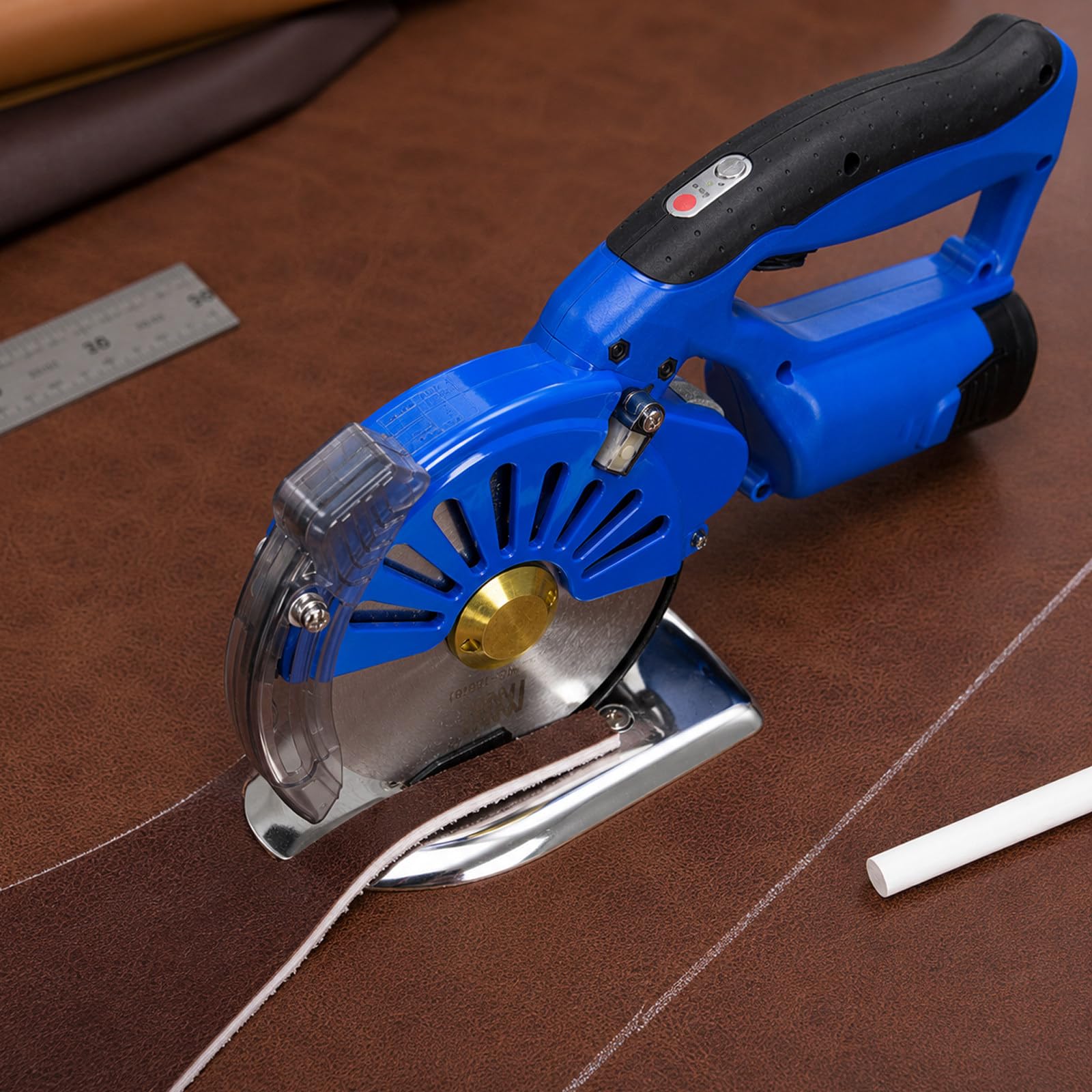 Cutter Elettrico, Forbici Elettriche, Taglierina per Tessuti | Motore Brushless, Affilatura Auto, 40mm, Lama 125mm, 2x2500mAh, 5 Velocità, 1.7kg, Impugnatura Ergonomica, LED