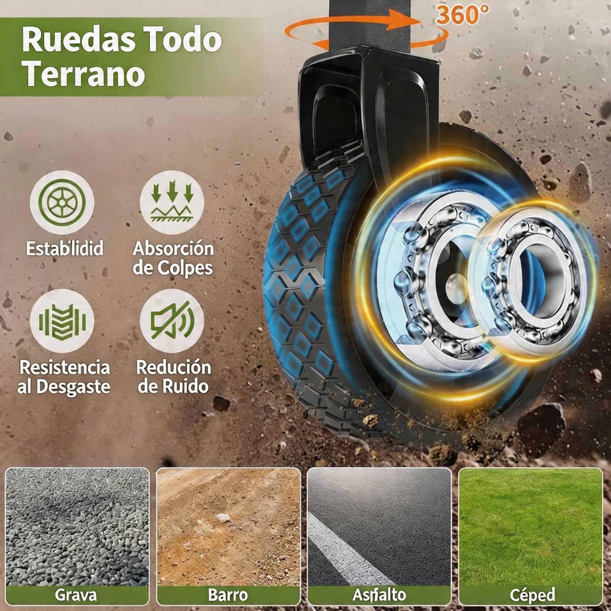 Carro Plegable con Ruedas Grandes Todoterreno - Carro Playa con Carga Máxima de 172 kg - Ideal para Playa, Jardín y Camping - Asa Ajustable - Transporte de Herramientas o Juguetes - Negro