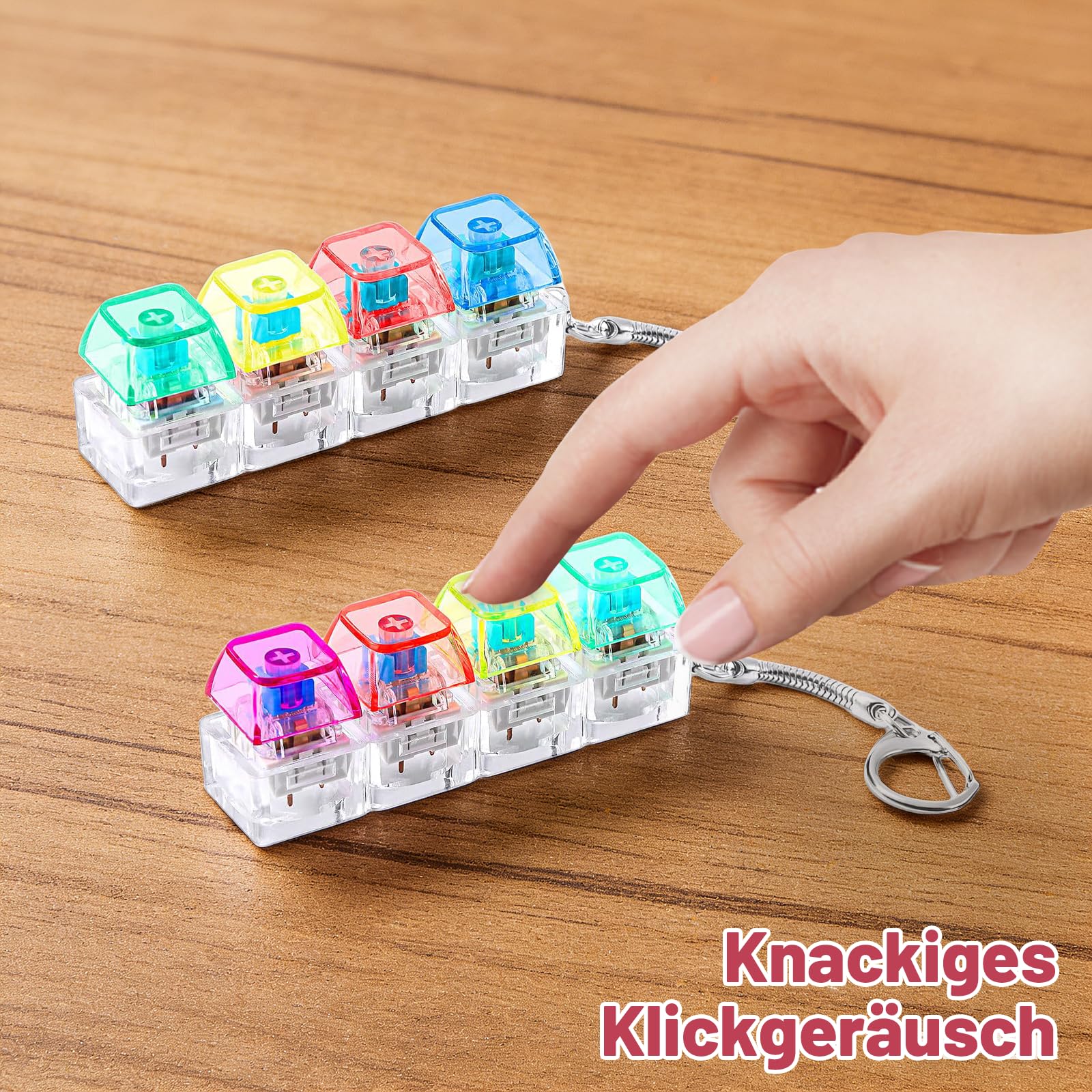 4 sztuki klawiatura Fidget Toy, półprzezroczysta mechaniczna zabawka, breloczek do kluczy, antystresowy, dla dorosłych, do biura, na podróż, na co dzień