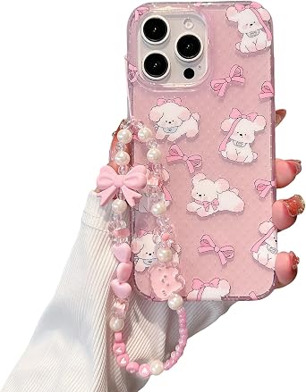 for iPhone 14 Case, Pink Kawaii Cartoon Dog Design