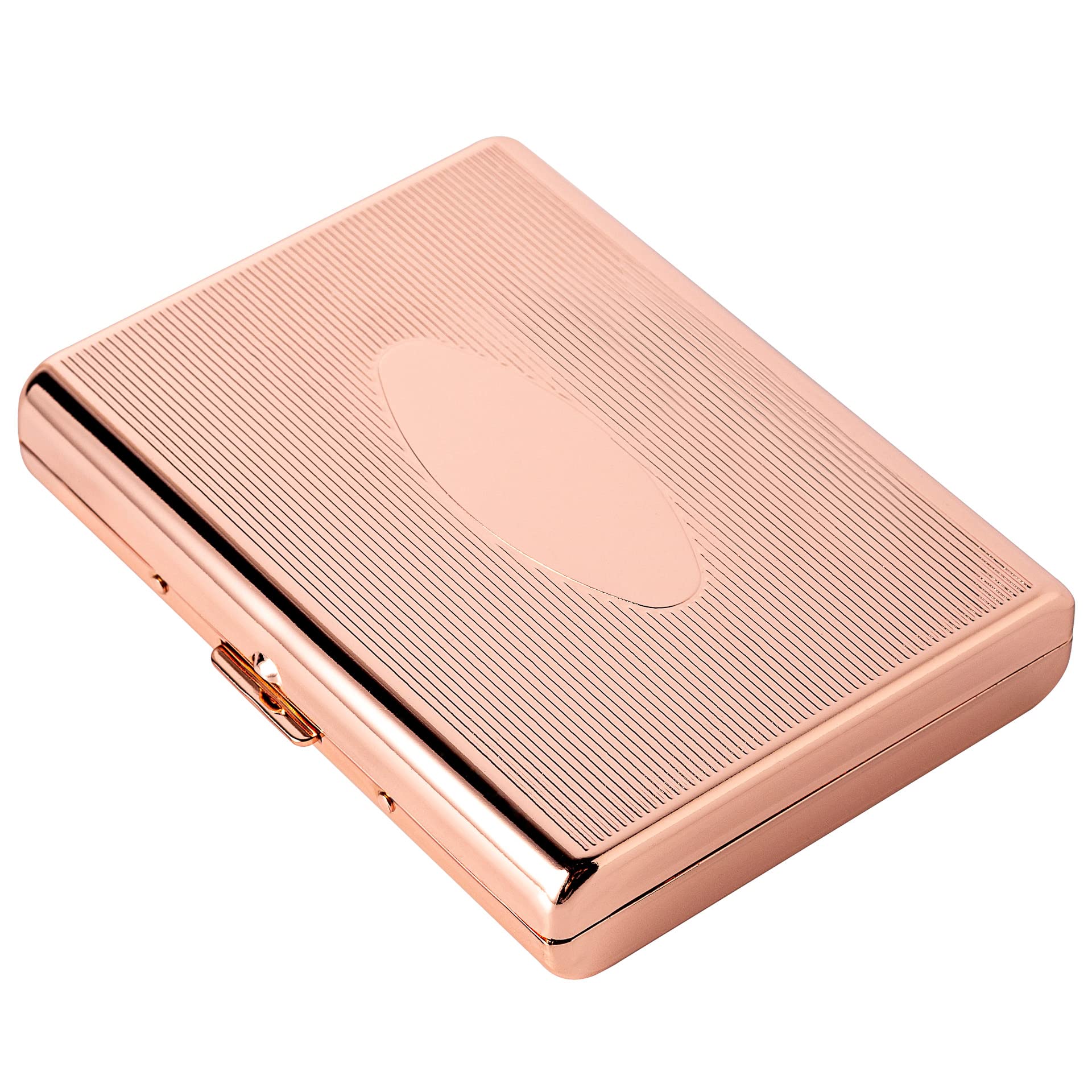 Metal Cigarette Case - Women and Men, Portable Double Sided Spring Clip Cigarette Case, Holds 18 Regular Size Cigarettes, Fits 100mm Cigarettes (Oval Rose)