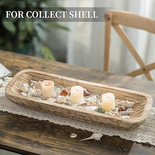 Miniatura 2 de Hanobe Cuenco decorativo de madera para masa centro de mesa de madera, decoración de mesa con portavelas natural, decoración rústica quemada a mano,