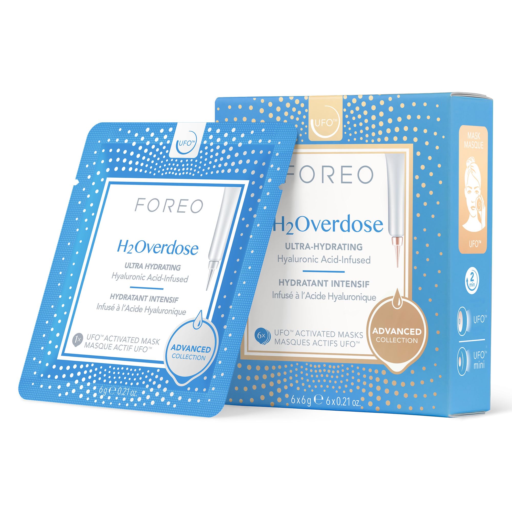 H2Overdose Advanced Collection 2.0 UFO-Activated Facial Mask, Hydrating Facial, Beauty & Personal Care, Hyaluronic Acid & Vitamin E, For All Skin Types, Dry skin & Flaky Skin, 6 Pieces in pack