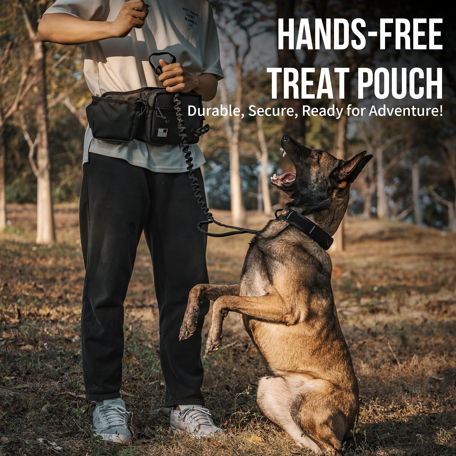 OneTigris Borsa Porta-Premi per Cani Impermeabile con Chiusura Magnetica, Porta Snack Addestramento Rimovibile con Dispenser Sacchetti Igienici, Alta capacità SnackKeeper Multifunzione, Nero