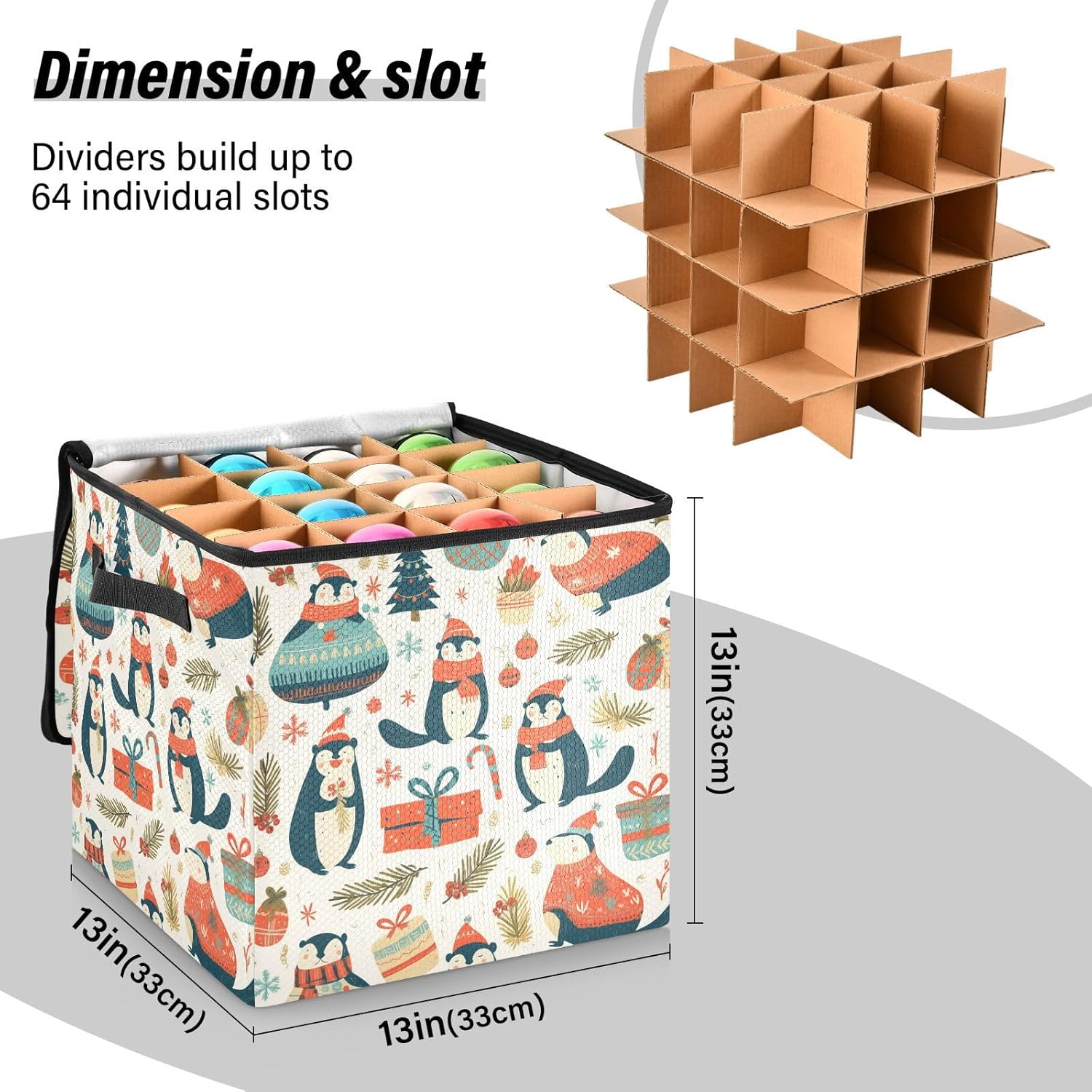 High Capacity Christmas ornament storage containers Holds Up to 64, Adjustable Dividers telescoping Holiday Storage Case with Lid,Christmas Lovely Otter