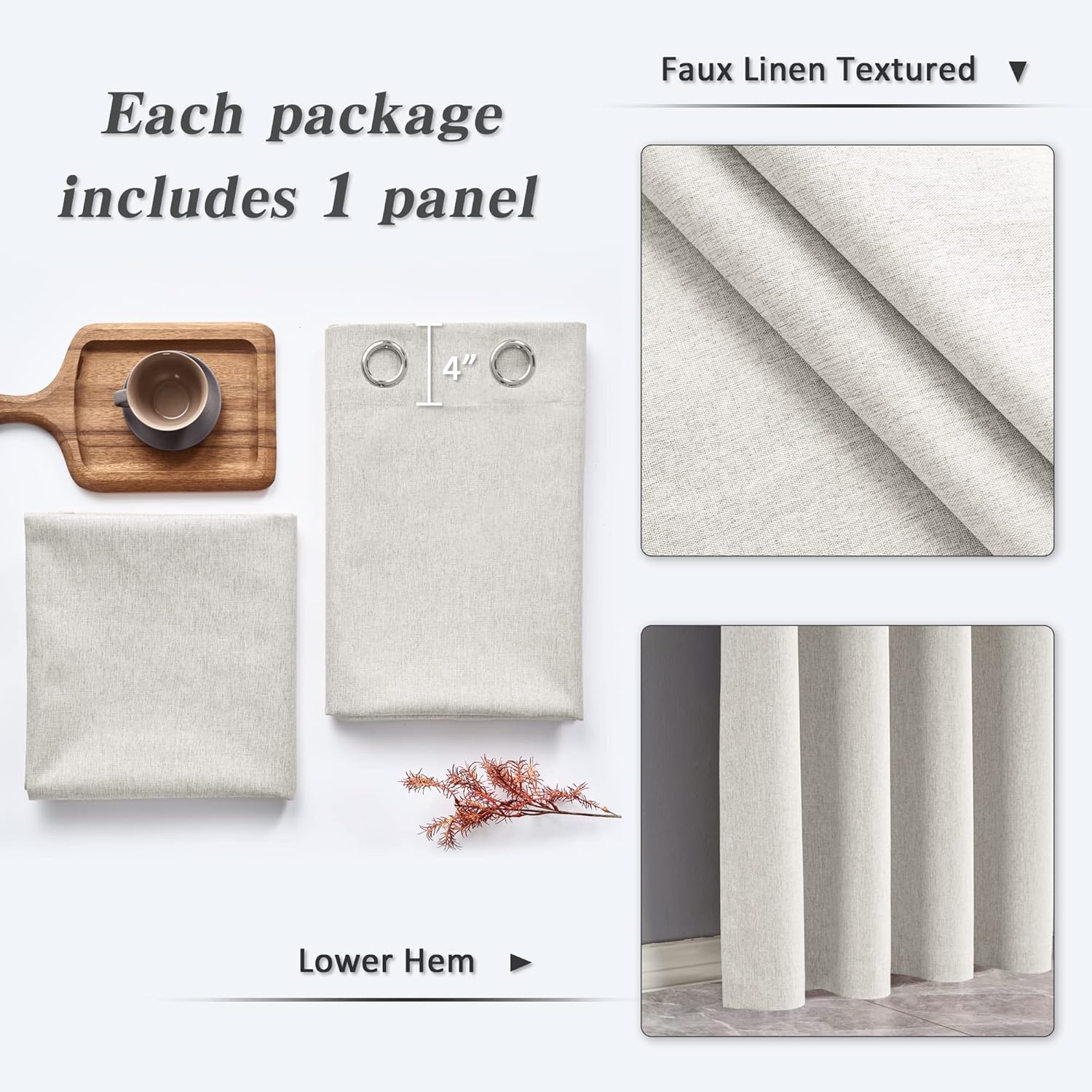 MAIHER Extra Long Curtains 132 Inches Long, 100% Blackout 11ft Curtains Off White for High Living Room, 2 Story Drapes 1 Panel Faux Linen 50" W x 132" L Grommet Top