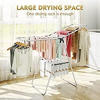 Vista 8 de APEXCHASER Perchero de Ropa, Perchero de Secado de Ropa con Altura Ajustable, Plegable con Alas de Gaviota para Lavandería, Uso en Interior y Negro