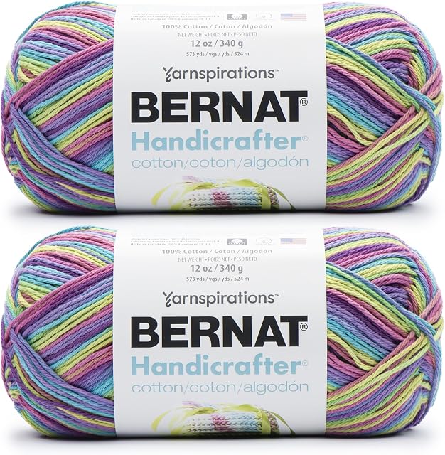 Bernat Handicrafter Cotton BB Lively Yarn - 2 Pack of 12oz/340g - Cotton - #4 Worsted (Medium) - 608 Yards - Knitting & Crochet