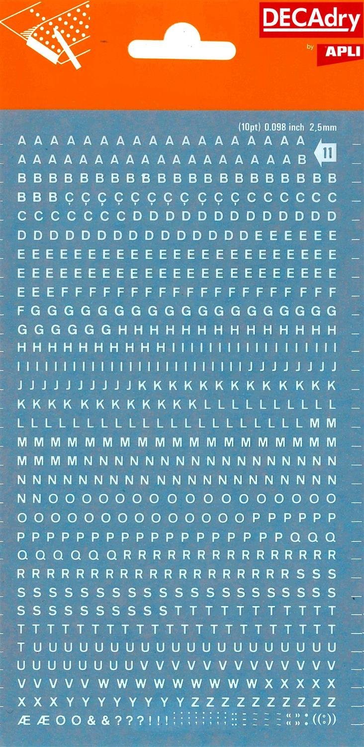 DECADRY Lot de 5 Lettres Transferts (1 Feuille) DDB11F 2,5 mm Blanc