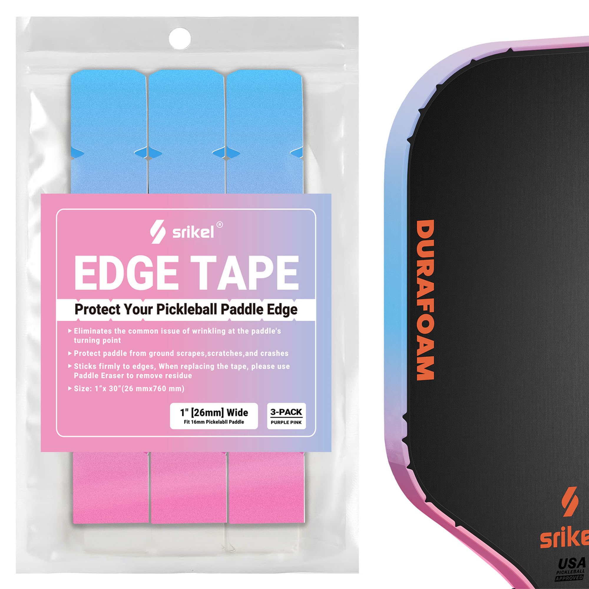 Srikel Pickleball Edge Guard Tape – Pickle Ball Paddle Edge Protection Tape 3 Pack,Paddle Head Edge Guard for 12MM to 20MM Rackets,Fits Perfectly Curved Edge,Easy Application,No Wrinkling