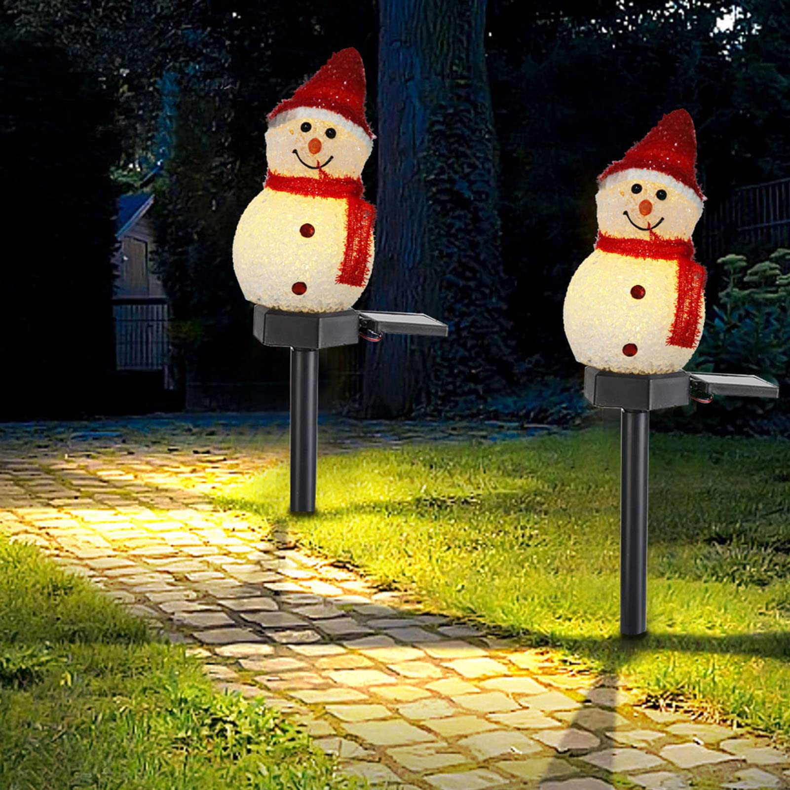Lot De 4 Lumières Solaires De Noël En Forme De Bonhomme De Neige Avec