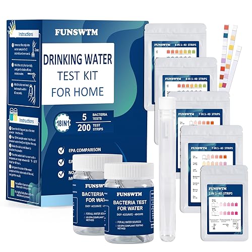 Home Water Testing Kits for Drinking Water 18 in 1 Well Water Test Kit 200 Strips with 5 Bacteria Test Kit for Drinking Water to Detect Bacteria