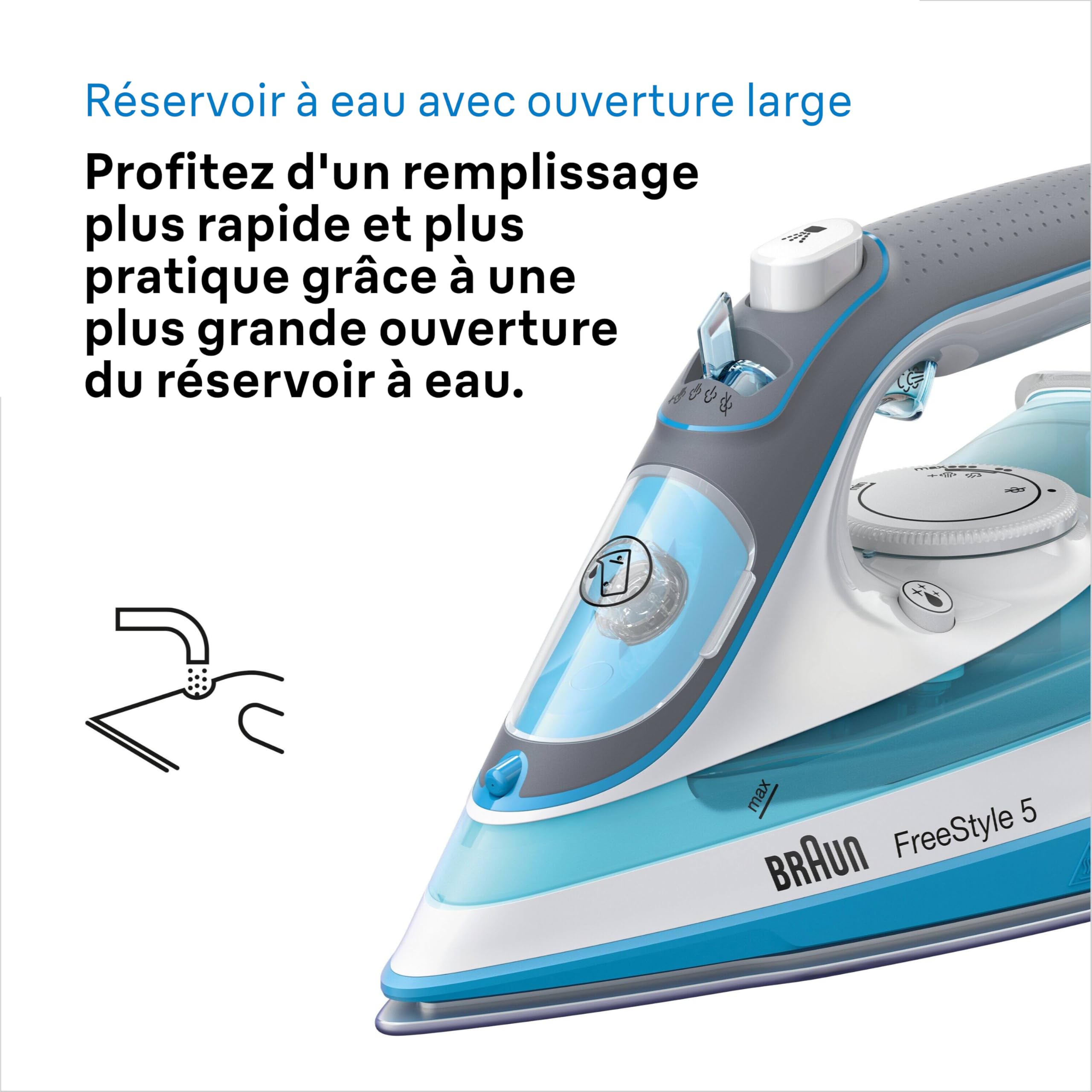 Braun Household Braun TexStyle 5 SI 5006 BL Steam Iron with FreeGlide 3D Ironing Sole, Vertical Steam, 2600 Watt, Steam Jet 180 g/min, 300 ml Water Tank, Azur