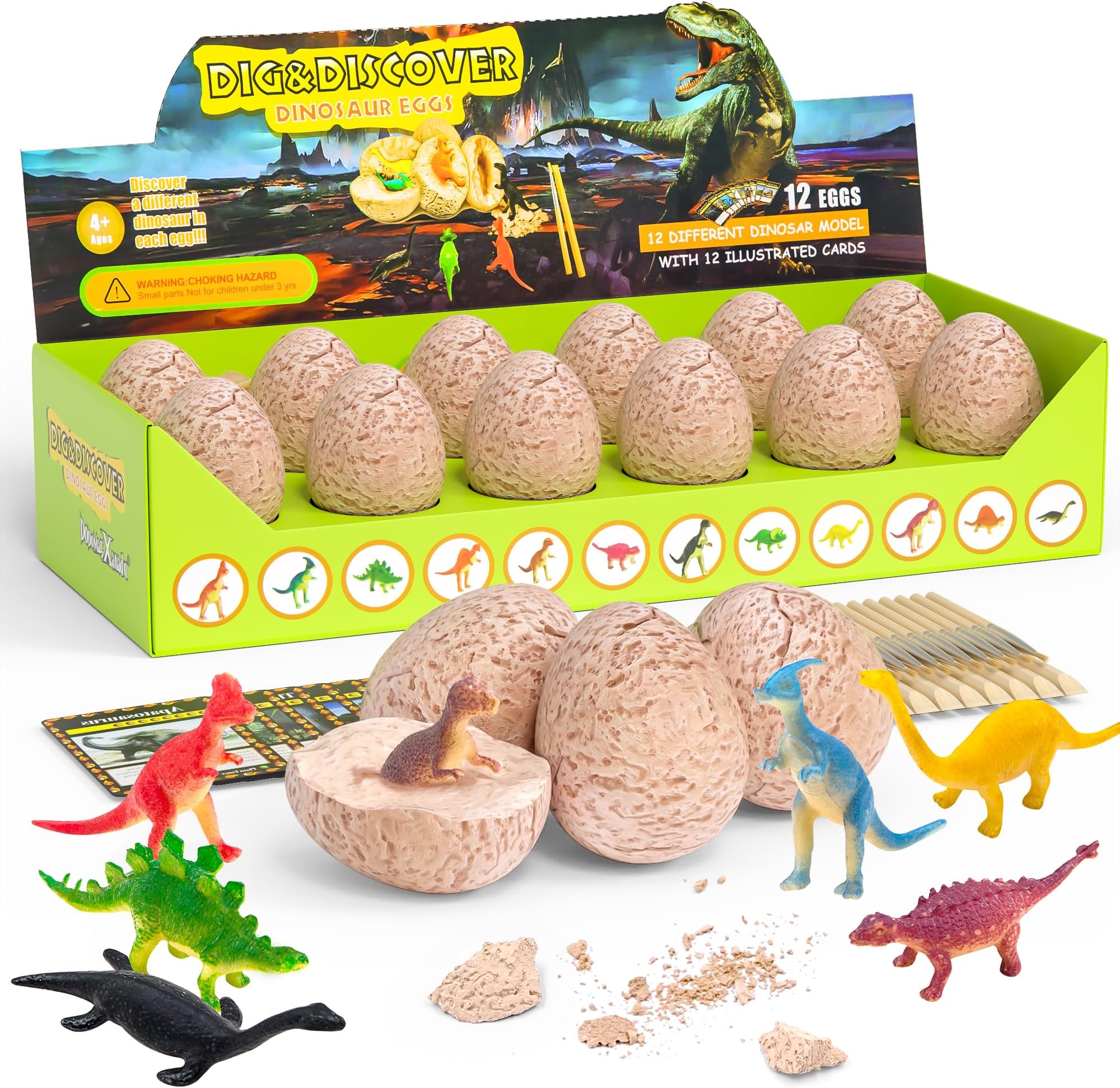 Dinosaur Eggs-Dig a Dozen Dino Egg Kit for Kids - Dinosaur Toys Gift for Boys 3-12 Year Old -12 Dino Eggs Dig Excavation Kit- Easter Basket Stuffers STEM Activities-Party Gifts for Boys & Girls
