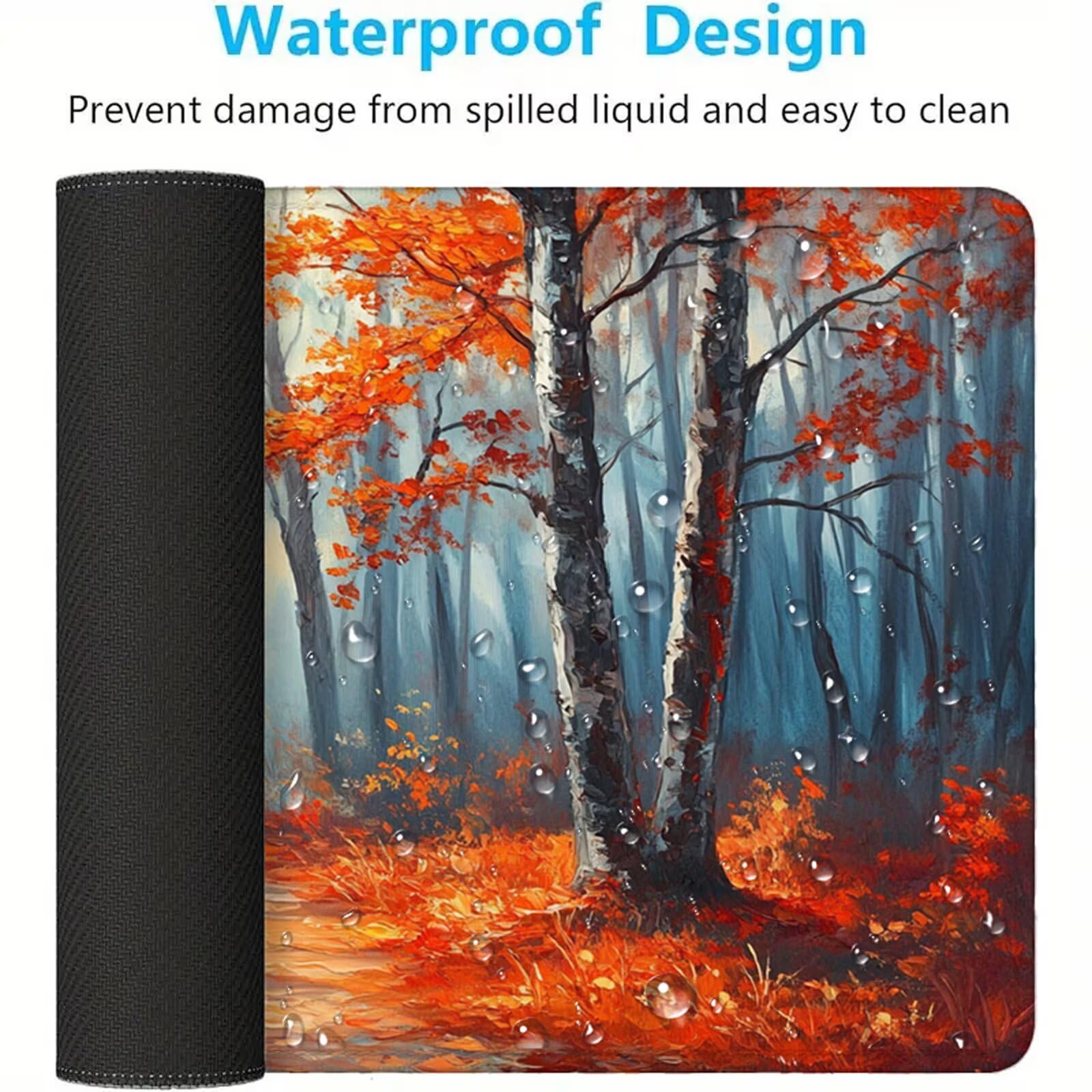 Jesienna podkładka pod mysz XXL 1200 x 600 mm duża antypoślizgowa podkładka pod mysz do gier akcesoria biurowe, wodoodporna podkładka pod mysz z zamykaną krawędzią do biura, domu i pokoju zabaw (las