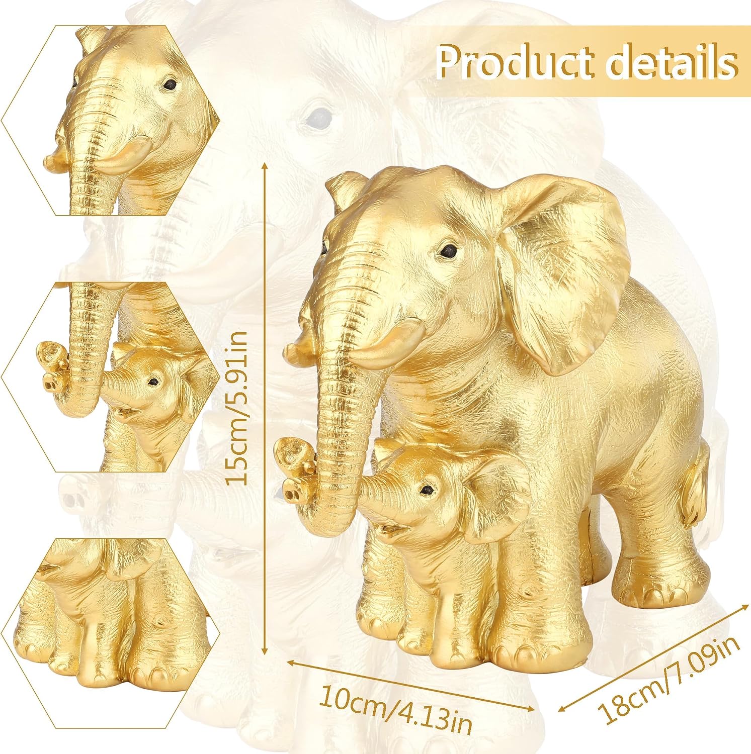 Elephant Statue Decor Elephants Figurines Gold Accent Decor for Living Room image 3