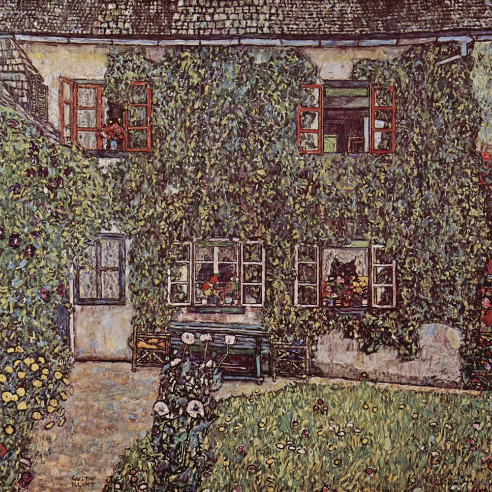 Lámina Gustav Klimt House in Vines pequeña con marco marrón en papel mate