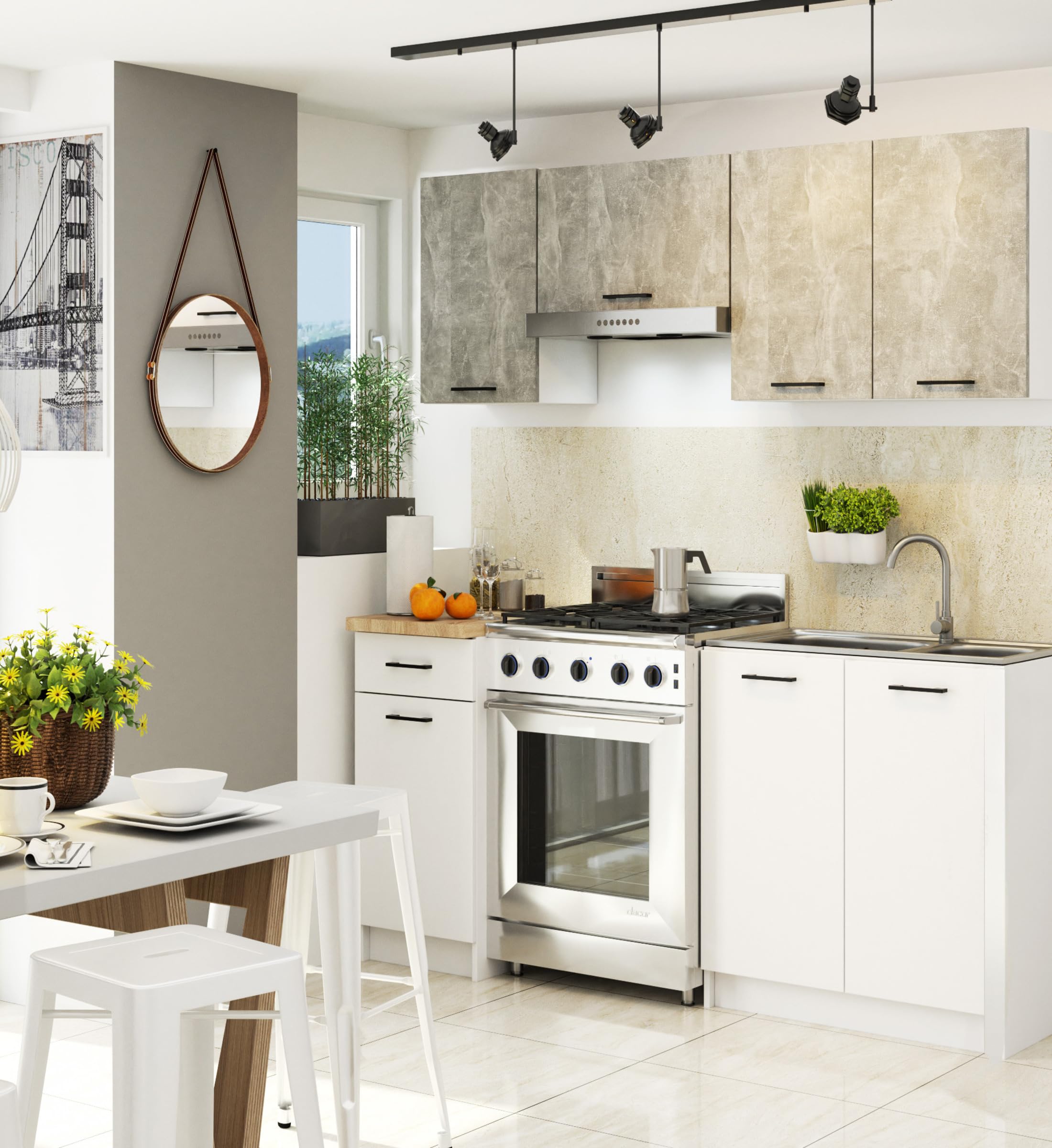 AKORD | Olive Küchenschränke | Geräumig | Robust | Für jedes Design | Für eine kleine Küche | Für eine Küchenzeile | Als Teil eines Sets | Weiß Beton