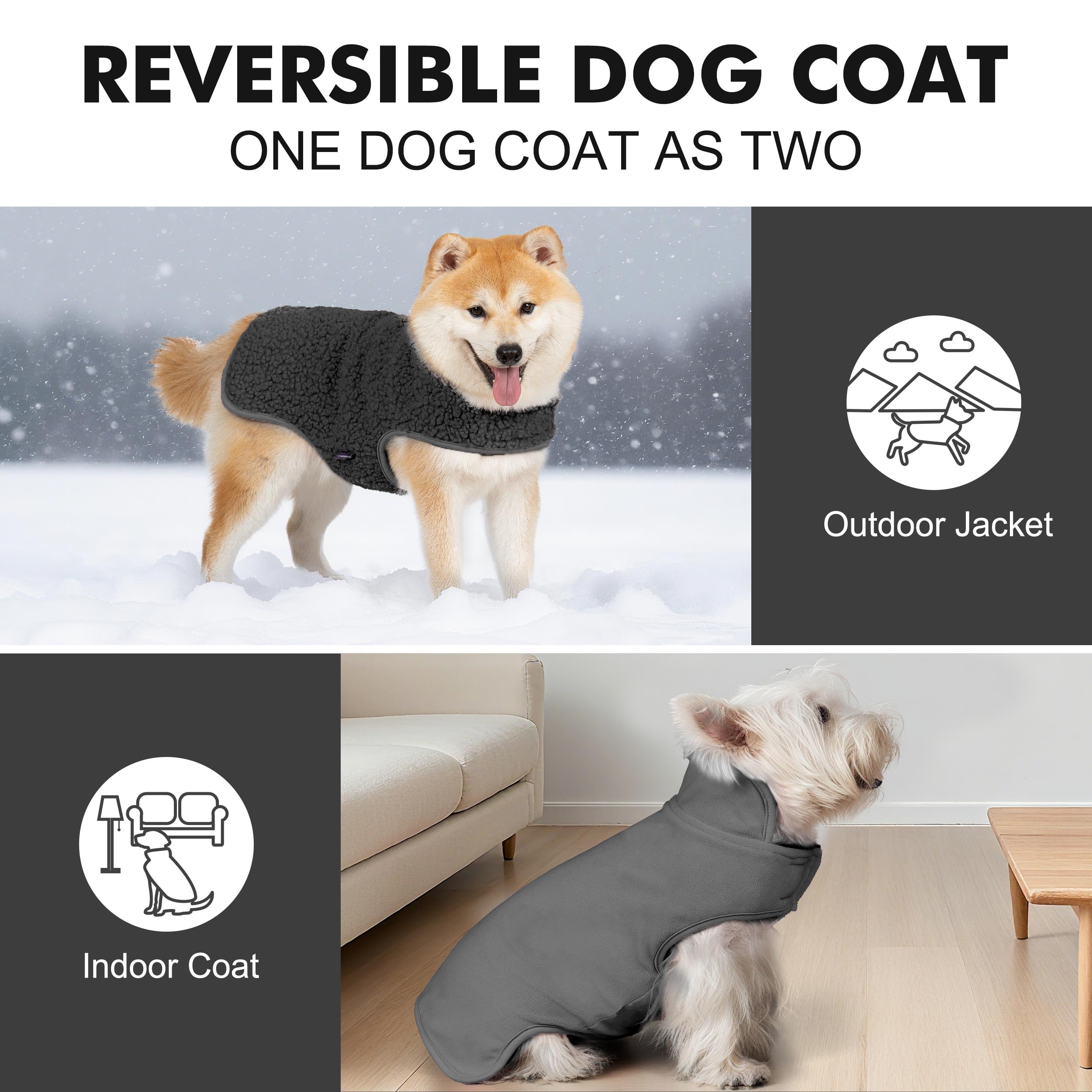 cyeollo Abrigo de invierno para perros pequeños, abrigo de invierno reversible de forro polar cálido para perros pequeños, chaleco para perros pequeños machos con agujero para correa, ropa suave para