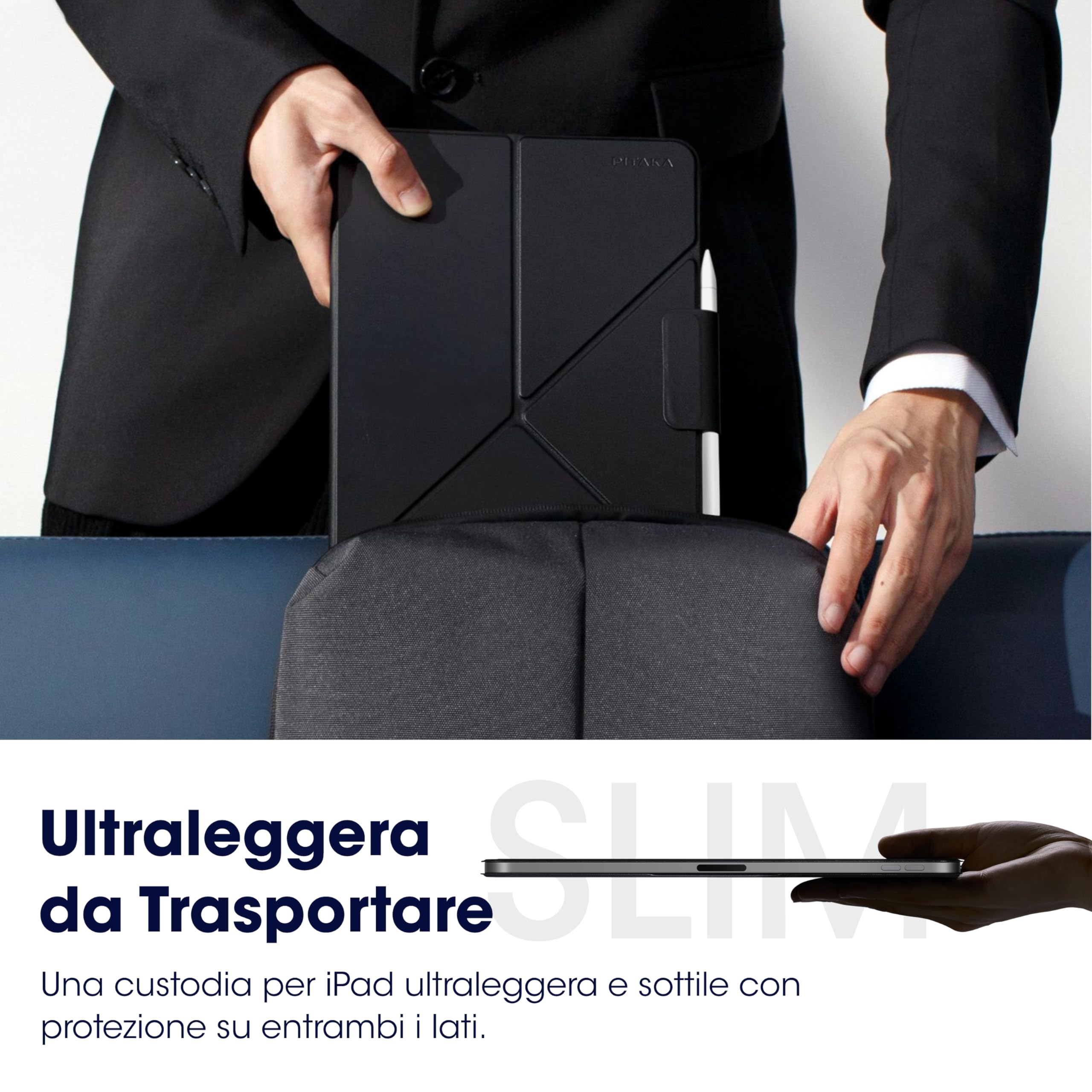 PITAKA Custodia per iPad Pro 13 2024 M4 - Cover magnetica per iPad Pro 13 7a generazione, ultra leggera con supporto per penna iPad Stand multi-angolo in pelle PU nera [MagEZ Folio 2]