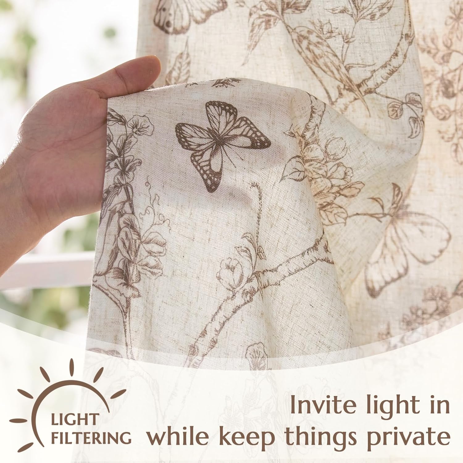 jinchan Floral Kitchen Curtains for Windows 36 Inch Farmhouse Country Linen Tier Curtains Botanic Small Window Drapes for Living Room Bathroom Laundry RV Rod Pocket Rustic 2 Panels Tan on Beige