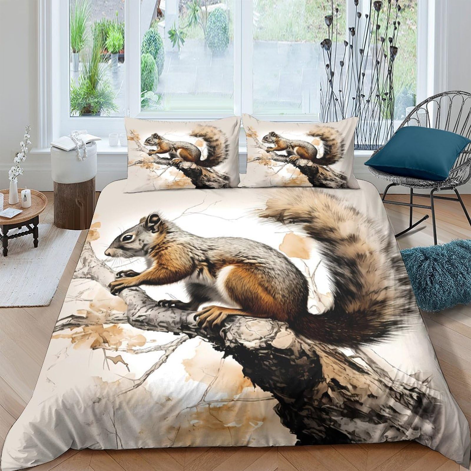 Ctjqhvkz Style-4 3D Printed Squirrel Forest Fitted Sheet Microfiber Soft Bed Cover For Bedroom Guest Room Decor Mattress Protection Single（135X200cm）