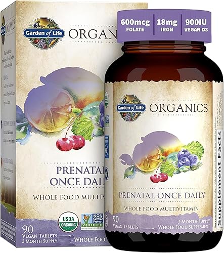 Garden of Life mykind Organics - Vitaminas prenatales 90 comprimidos vitaminas prenatales una vez al día alimentos integrales para mujeres con ácido