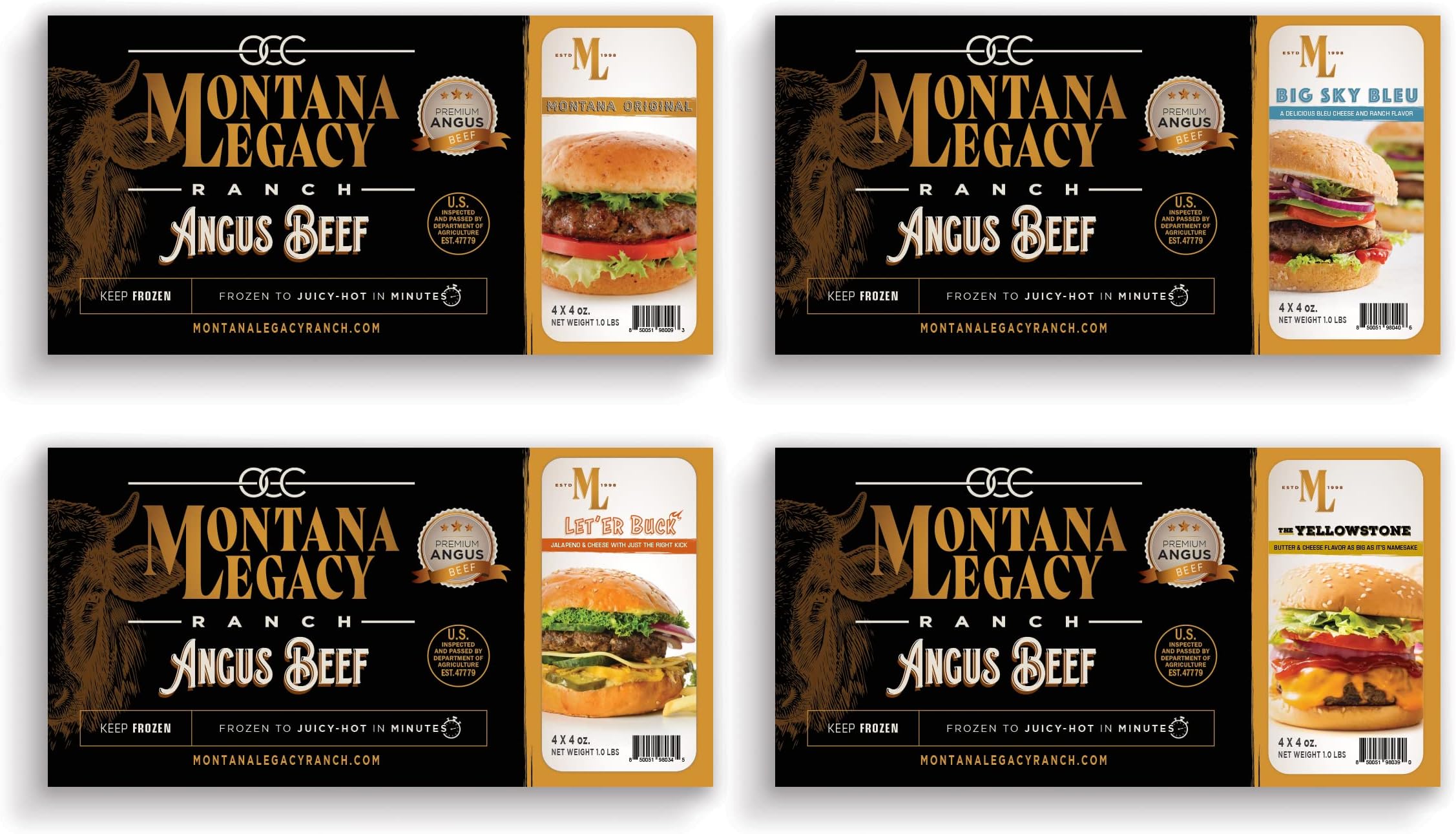 Montana Legacy Ranch Angus Ranch Beef Hamburger Patties Variety Pack – Pack of 16 1/4 lb. Ground Beef Patties in 8 Delicious Varieties