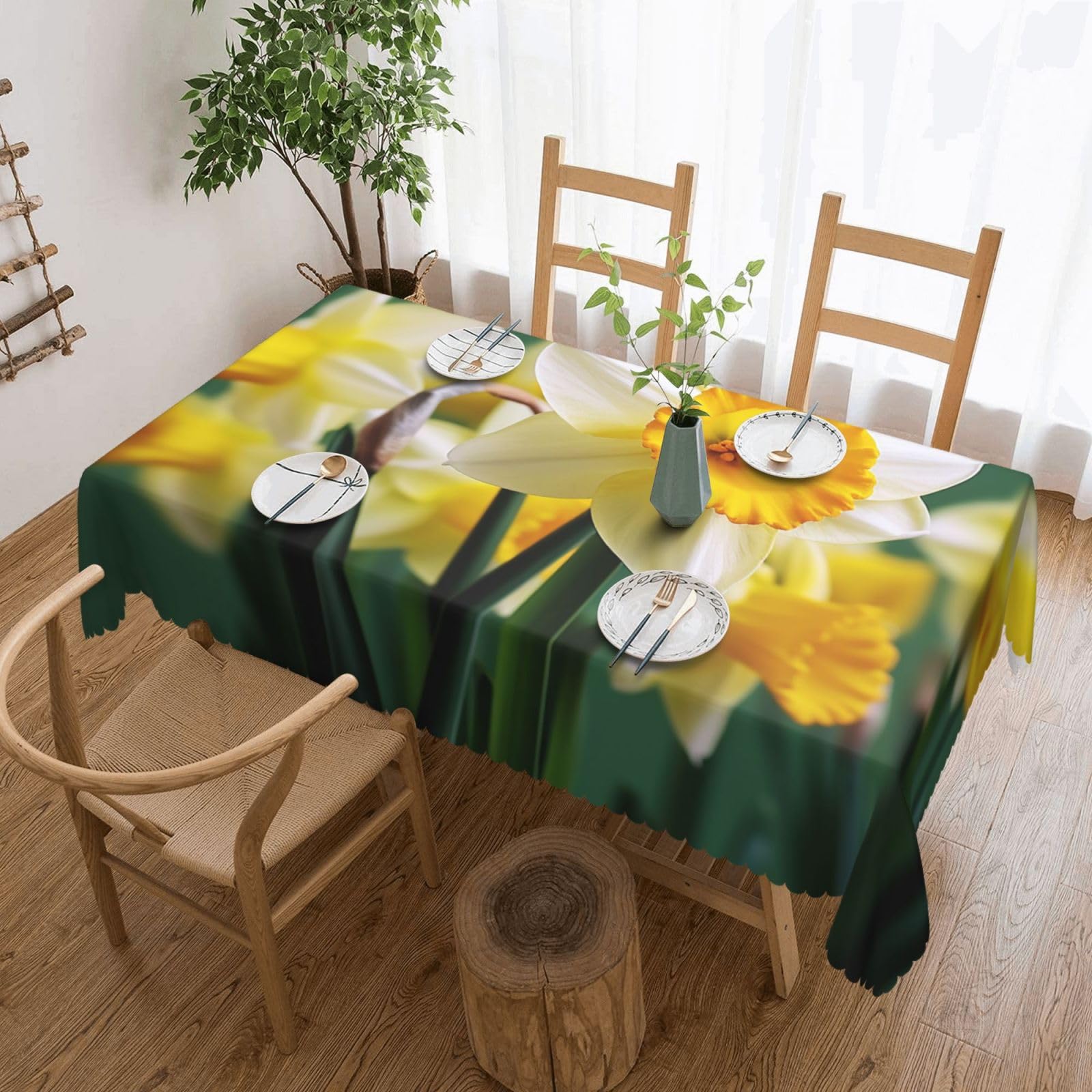 Fodpand Black Daffodil Flower Tablecloths For Rectangle Tables 72 X 54 Inches - Reusable And Washable Table Clothes Decorative Table Cover For Dining Tables, Buffet Parties, Wrinkle Resistant