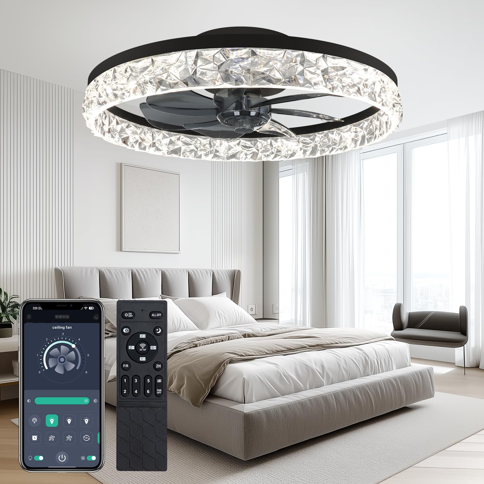 ropelux Ceiling Fan with Light (Black)