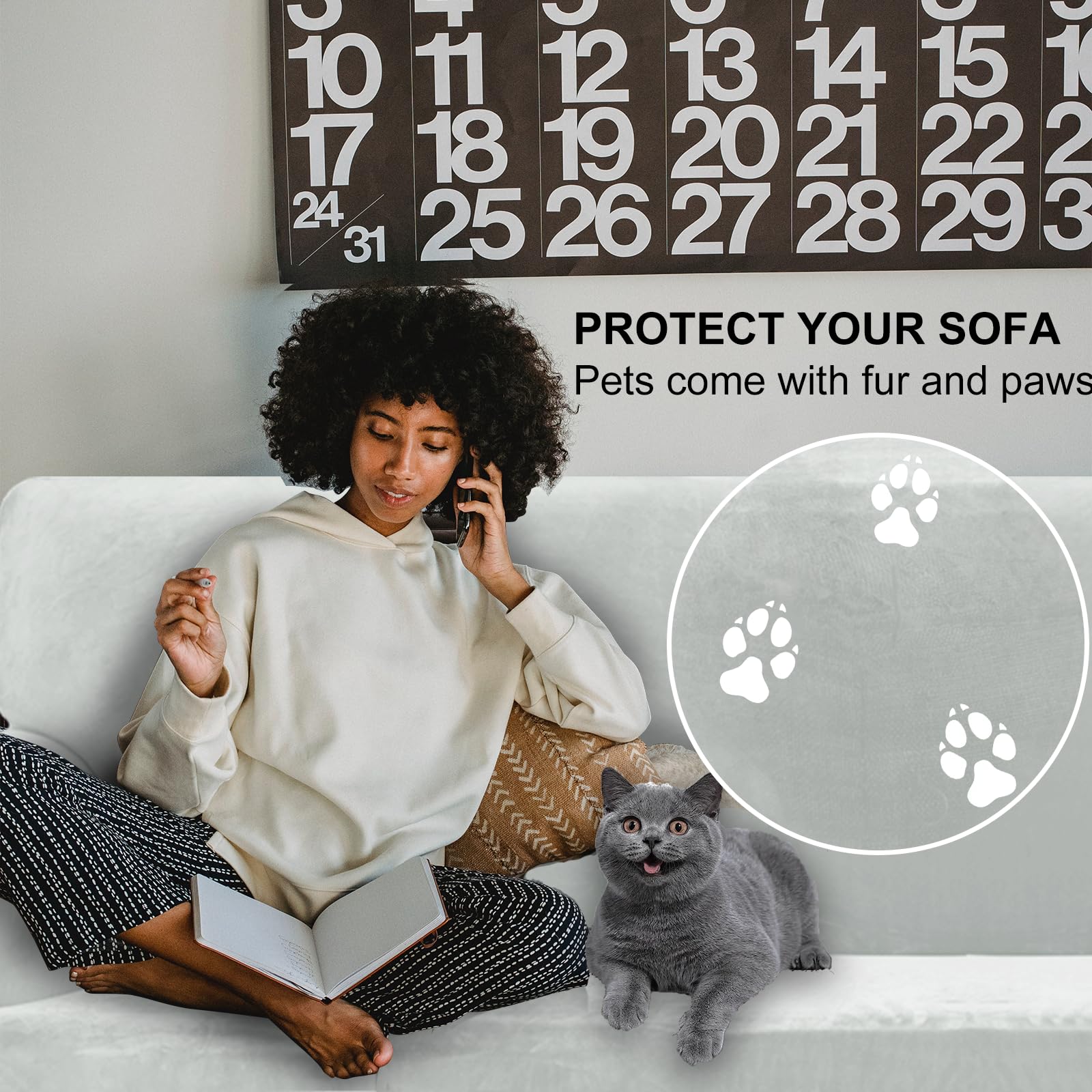 Ystyle Copridivano Velluto, Copridivano 3 Posti Con Braccioli, Copridivano Antigraffio Gatto, Copri Divano Elasticizzato, Universale Copridivani Antimacchia Lavabile Antiscivolo, Grigio Sliver