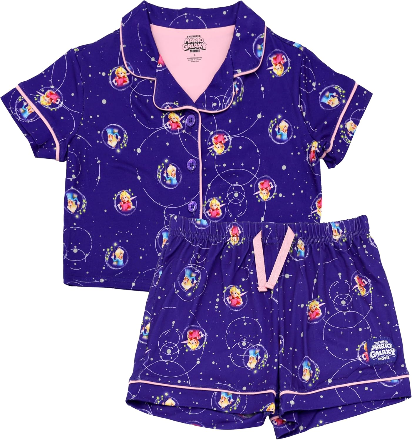 Nintendo Super Mario Galaxy Movie Princess Peach Pajamas for Girls, 2 Piece Rosalina & Princess Peach Pjs for Girls, 4-10