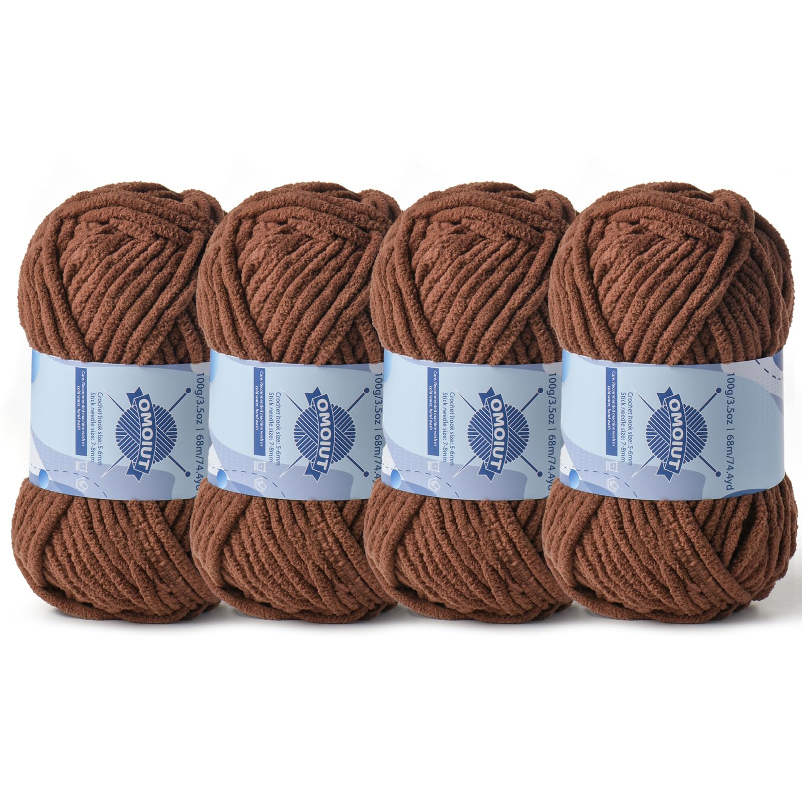 4 Pack Chunky Chenille Yarn for Crocheting, Baby Yarn for Crocheting Soft Blankets, Bulky Yarns for Crochet Amigurumi, 400g (297yds) Fluffy Velvet Yarns for Hand Knitting (4 Coffee)