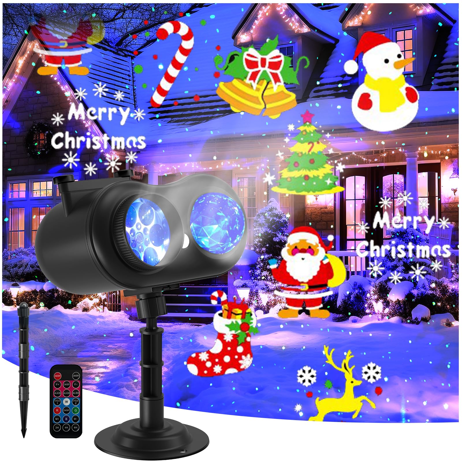 LIFFY Weihnachtsprojektor-Lichter für den Außenbereich – 3-in-1 HD-Effekte (Weihnachts-Laserlichter + Ozeanwelle + 10 Dias & 10 Farben), wasserdicht mit Timer, Urlaubs-Landschaftslicht für Innen- und