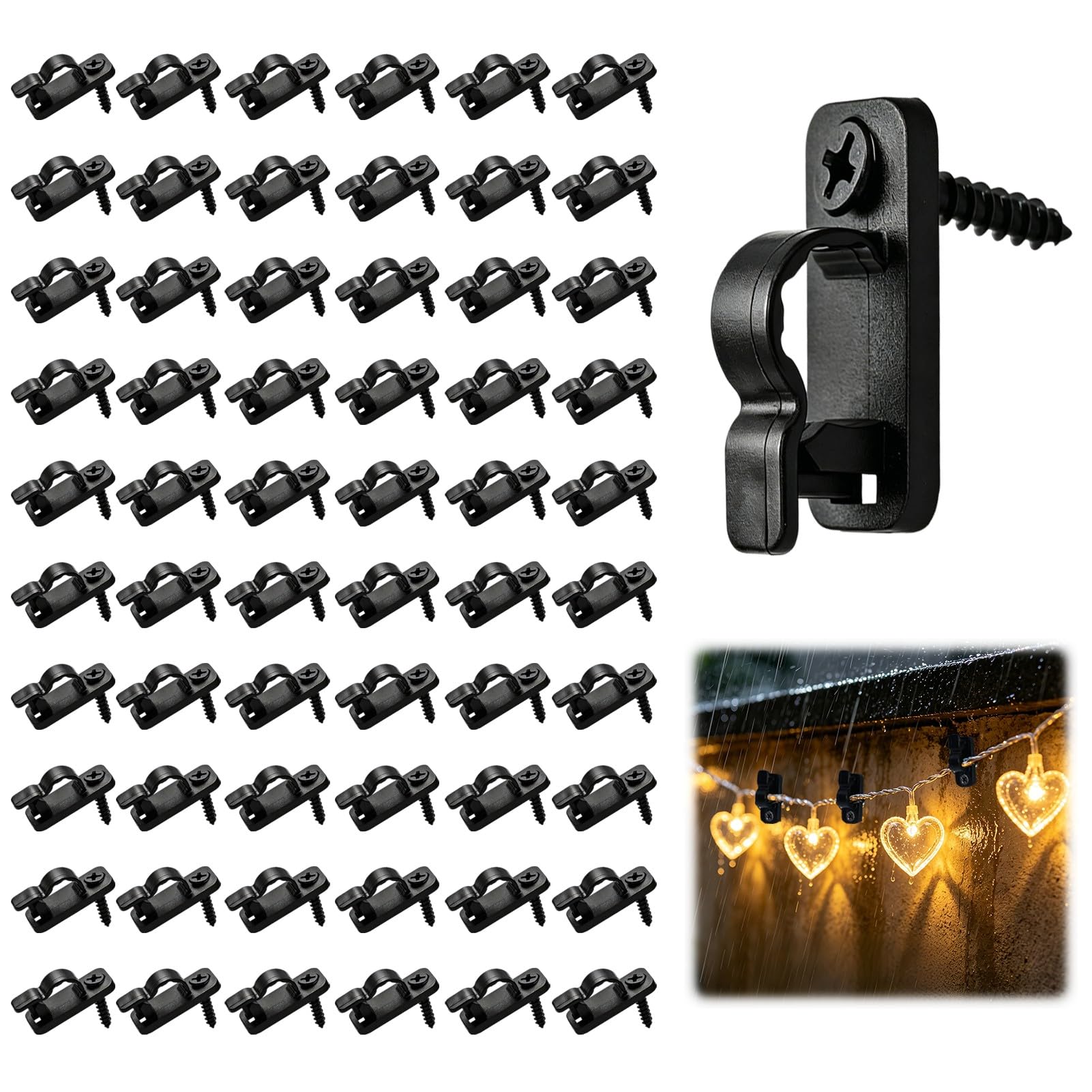 60 Pcs Outdoor String Light Clips, Screw-in Festoon & Fairy Light Hooks