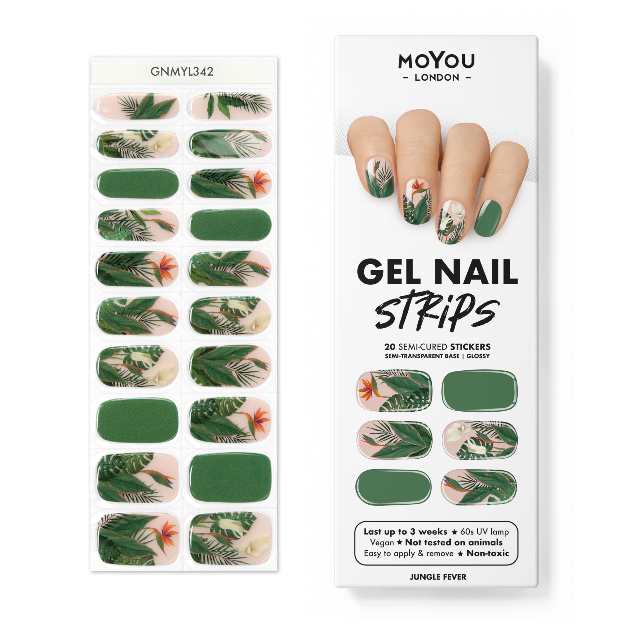 MOYOU LONDON Semi Cured Gel Nail Strips - 20 Pcs. Nail Wraps for Salon-Quality Manicure - Works with Any UV Nail Lamp - Easy to Apply, Trim, & Remove Gel Nail Stickers