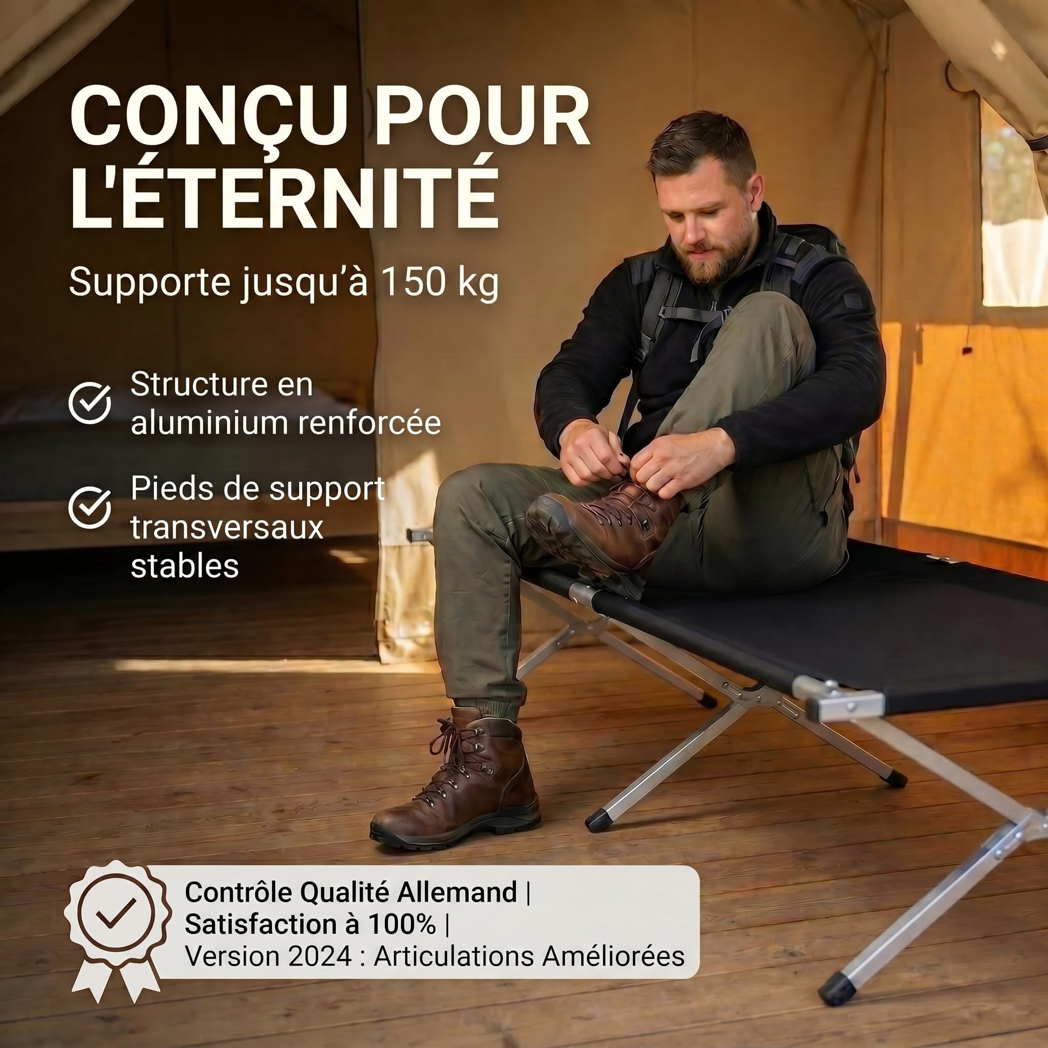 GOODS+GADGETS Lit de Camp Pliable en Aluminium pour l'armée - Lit de Camping Pliable et lit d'invité