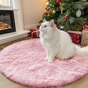 OLANLY Pink Round Rugs for Bedroom - Machine Washable, 3 ft Circle Area Rugs for Living Room, Soft and Fluffy Shaggy Carpet for Teen Girls and Boys, Nursery Rooms, Dorms, Home Decor Aesthetic