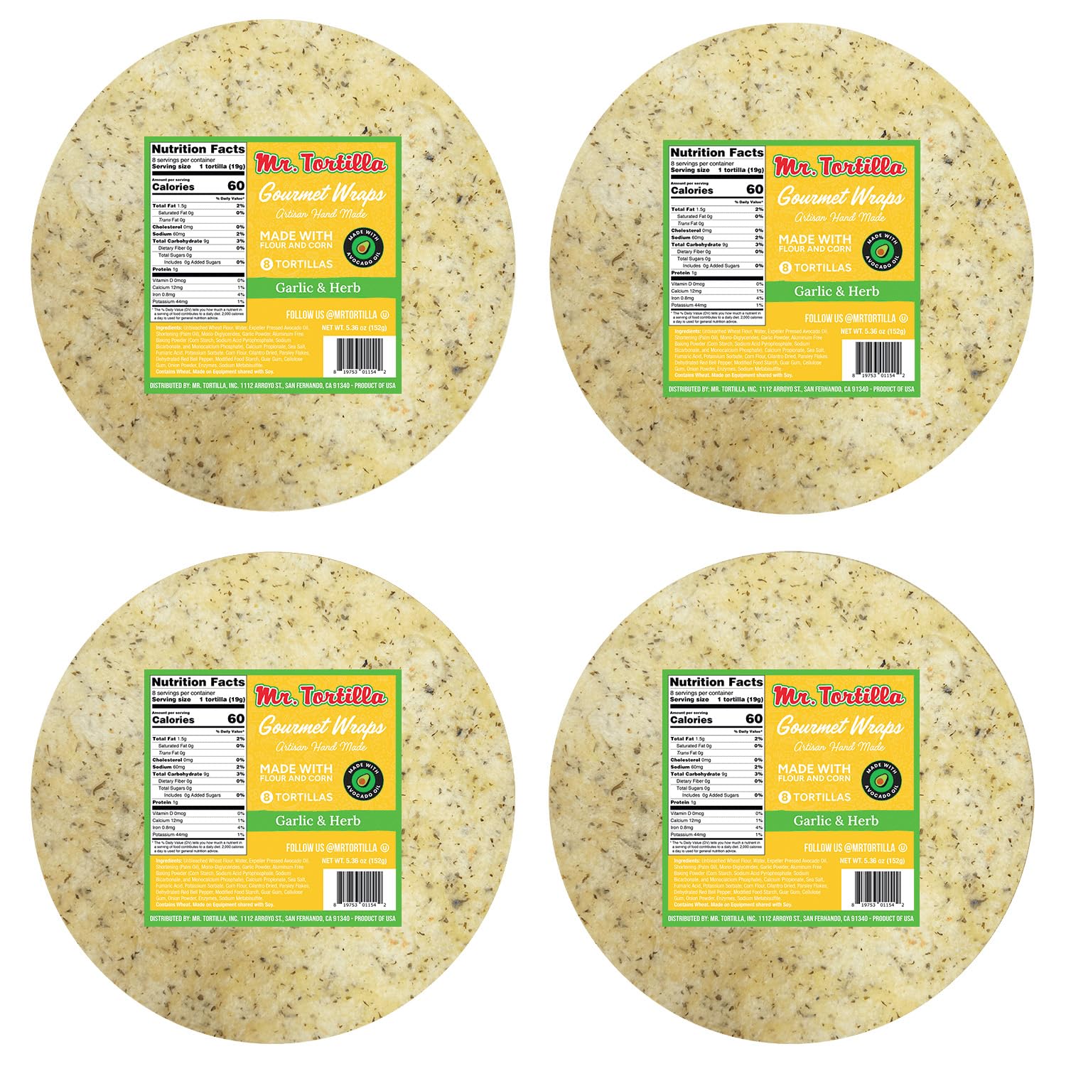 Mr. Tortilla Gourmet Wraps Artisan Flour Tortillas, Small