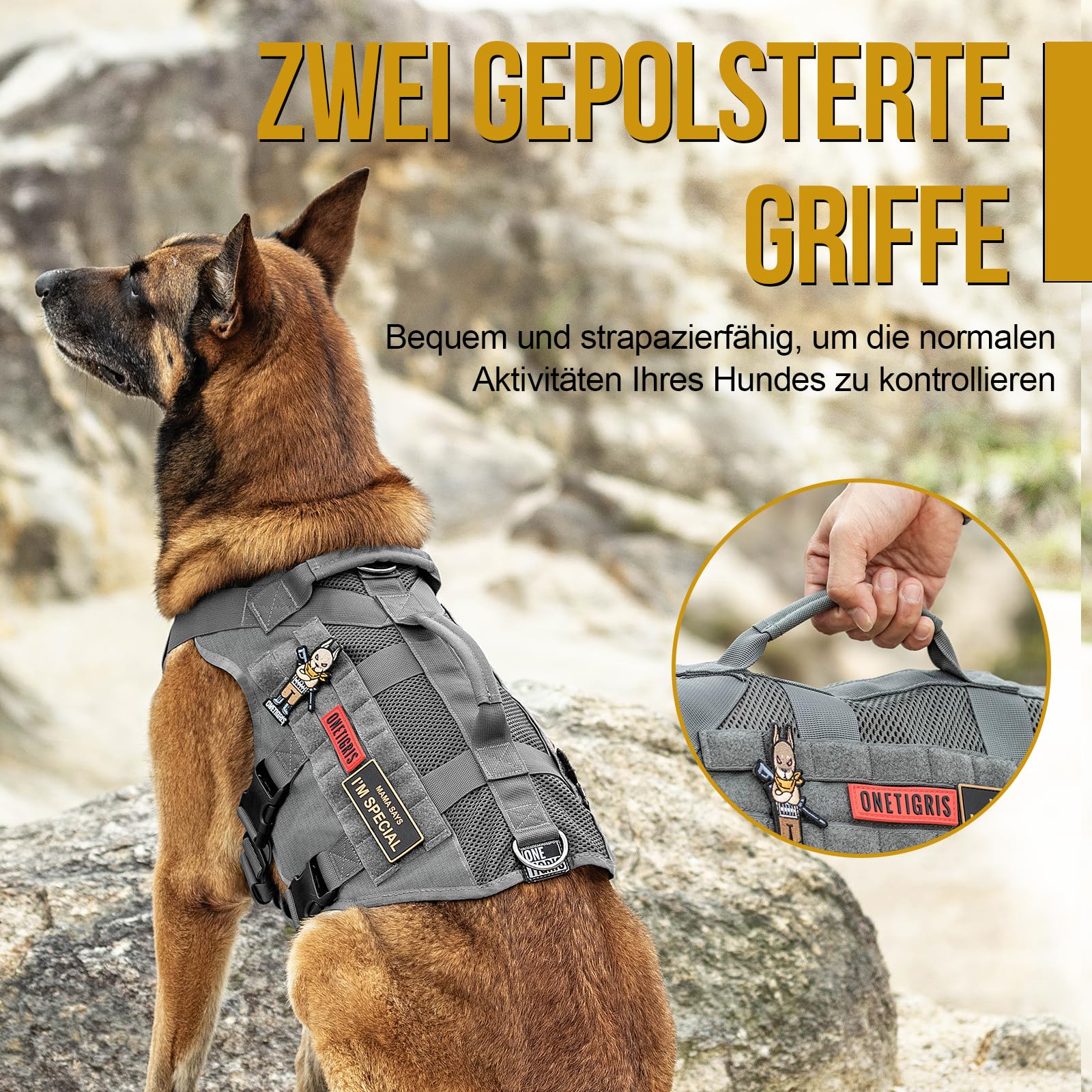 OneTigris Imbracatura No-Pull per Cani - AIRE MESH, Regolabile, Ultra Traspirante, per Grandi e Medie Dimensioni, Pettorina Con 2 Manici