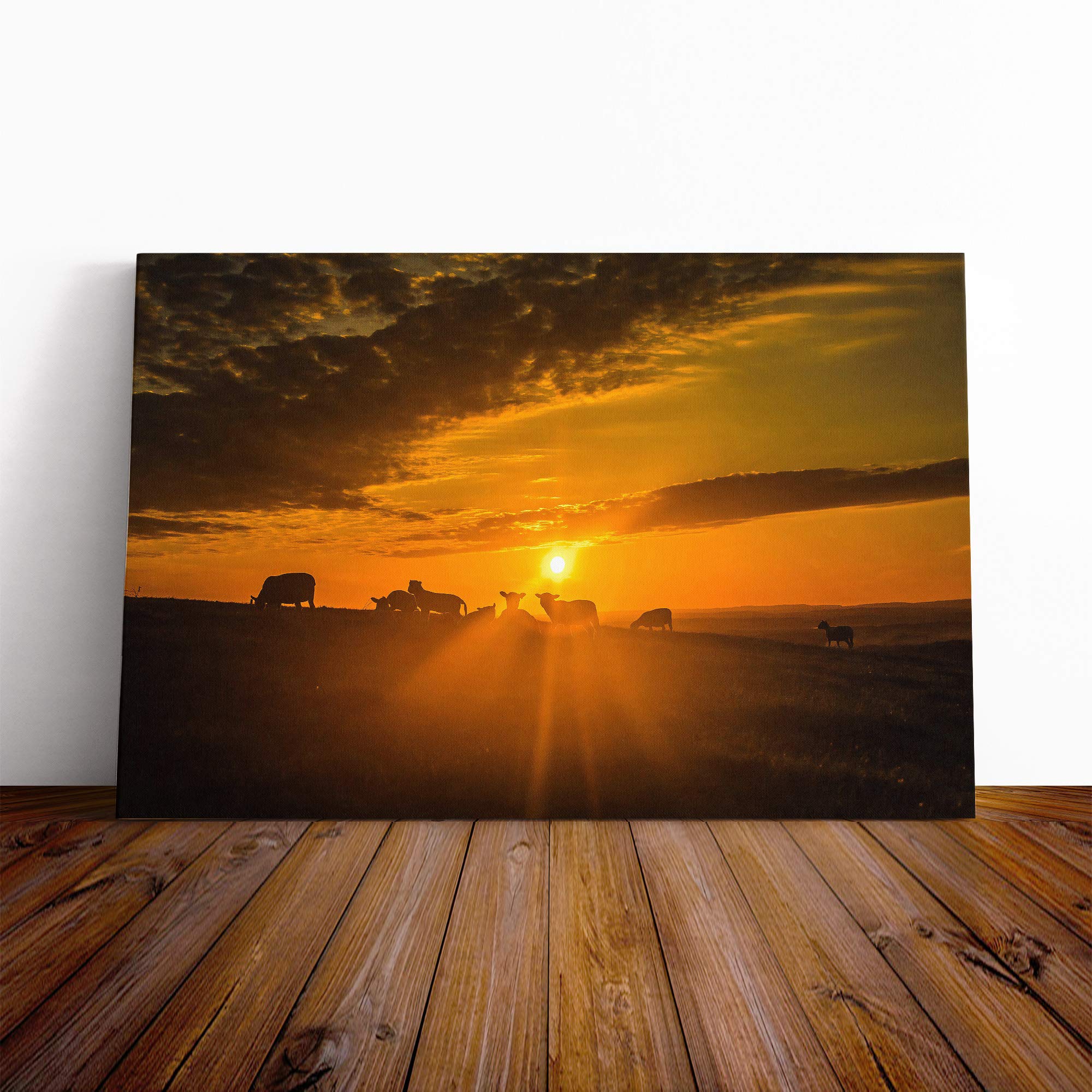 Landscape Sheeps in The Sunset Canvas Print | Gallery Wrapped 30mm Frame Wall Art | 30x20 inches | Ready to Hang | Modern Landscape Picture | Living Room Bedroom Lounge Office
