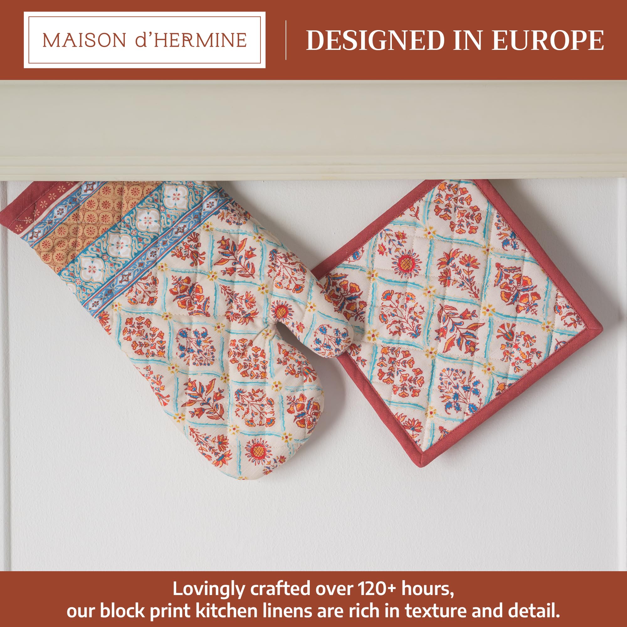 Maison d' Hermine Juego de manoplas de horno de algodón y soporte para ollas, protección de cocina gruesa y resistente al calor (7.5 x 13, 8 x 8 pulgadas) para hornear, barbacoa y más, suave,