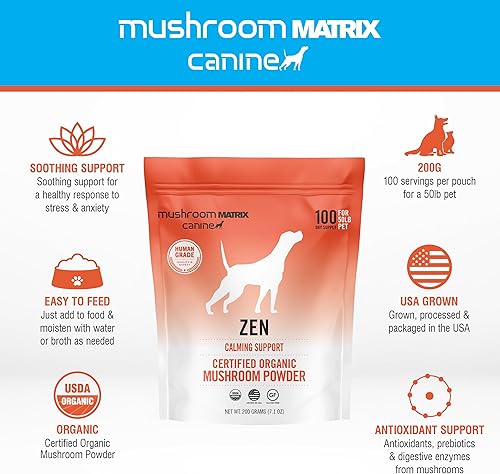 Miniatura 9 de Suplemento en polvo de hongos orgánicos caninos para perros, zen, apoyo calmante, 3.53oz (el embalaje puede variar)