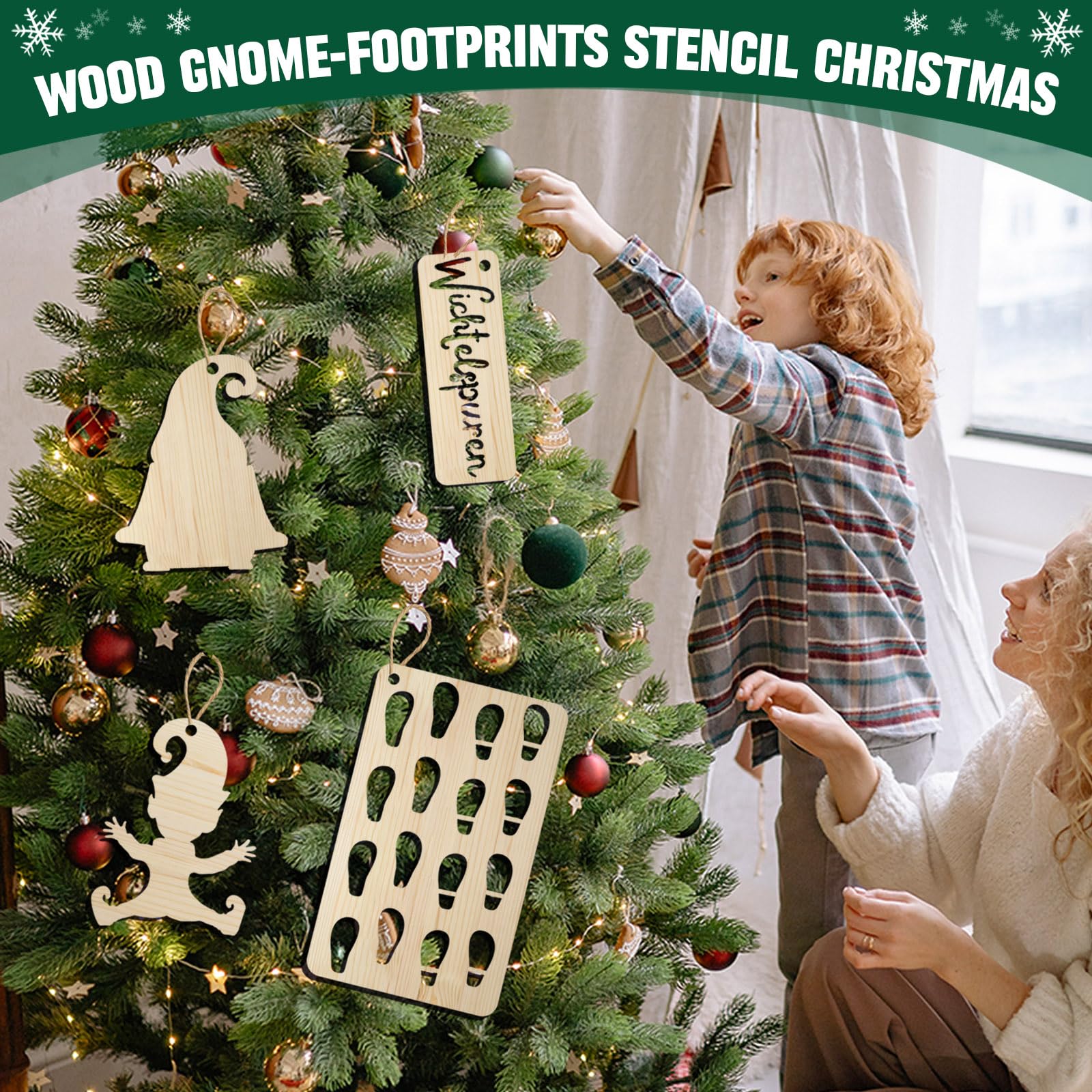Stencil Natalizi In Legno Con Impronte Di Elfo – Decorazione Casa Fai-da-te, 2 Pezzi (gnomo E Orme), Divertente Per Bambini