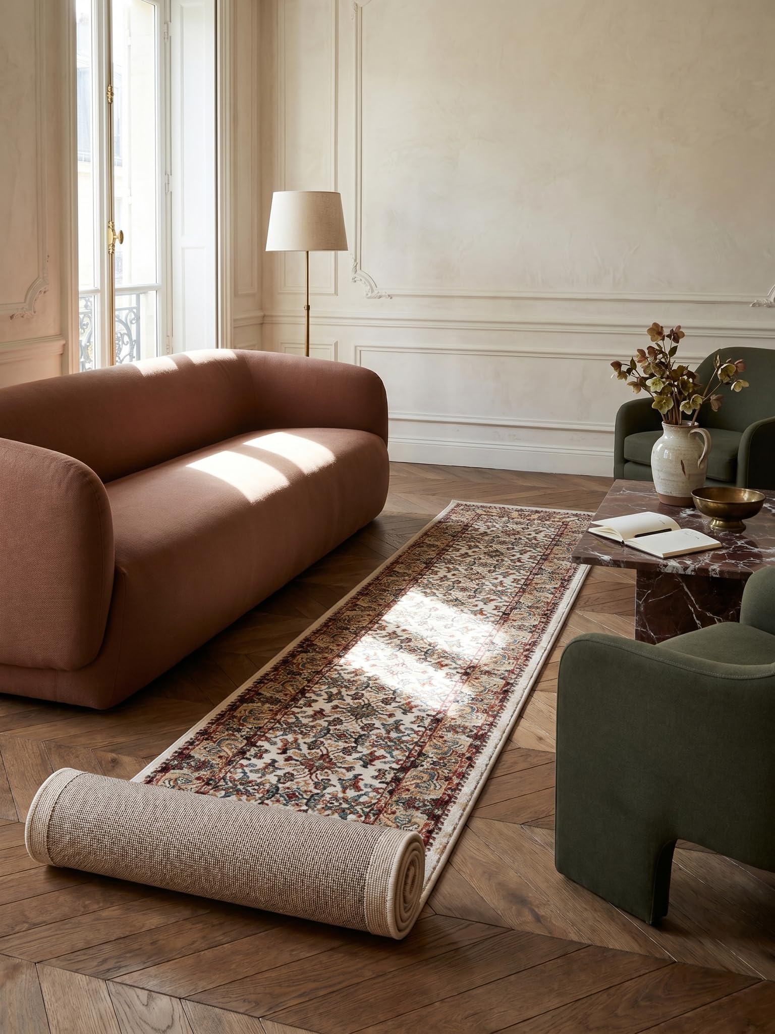 Tapis de Passage Motif Géométrique Dense et Robuste Naturel 60 x 230 cm Salle à Manger | GLAZERT