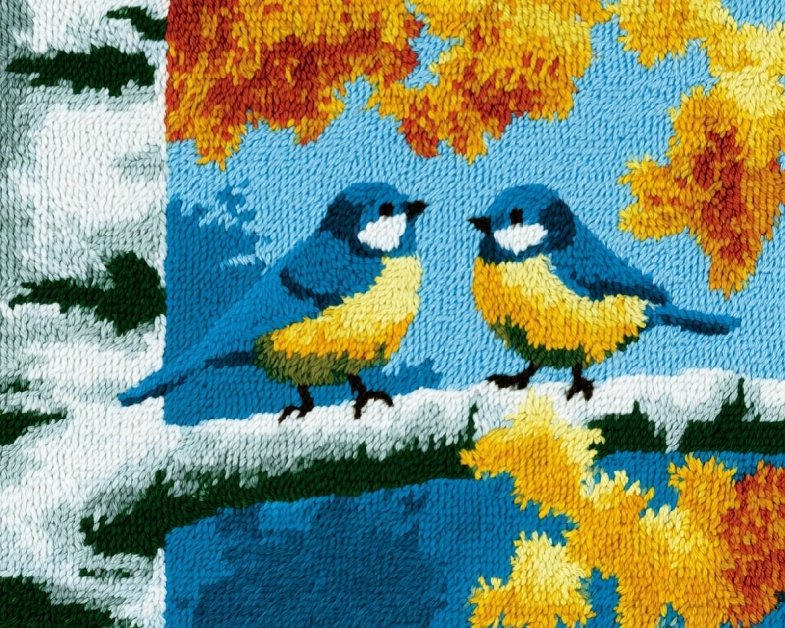 Wallphantom DIY Latch Hook Rug Kit Handmade Carpet,Birds on the Birch Tree